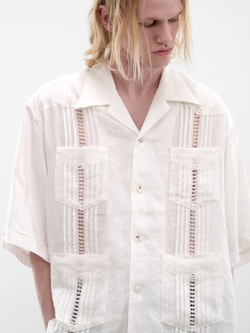 Linen Drawn Work Cuba Shirt (K2605SS196-WH-WHITE)