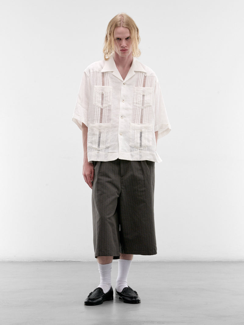 Linen Drawn Work Cuba Shirt (K2605SS196-WH-WHITE)
