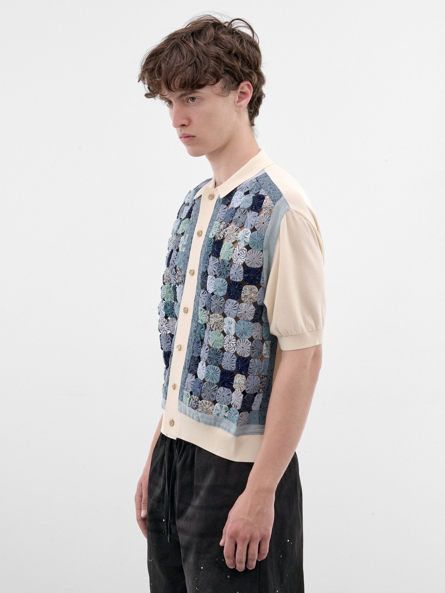 Blue Rosette Patchwork Knit Polo (K2606KN242-BLUE)