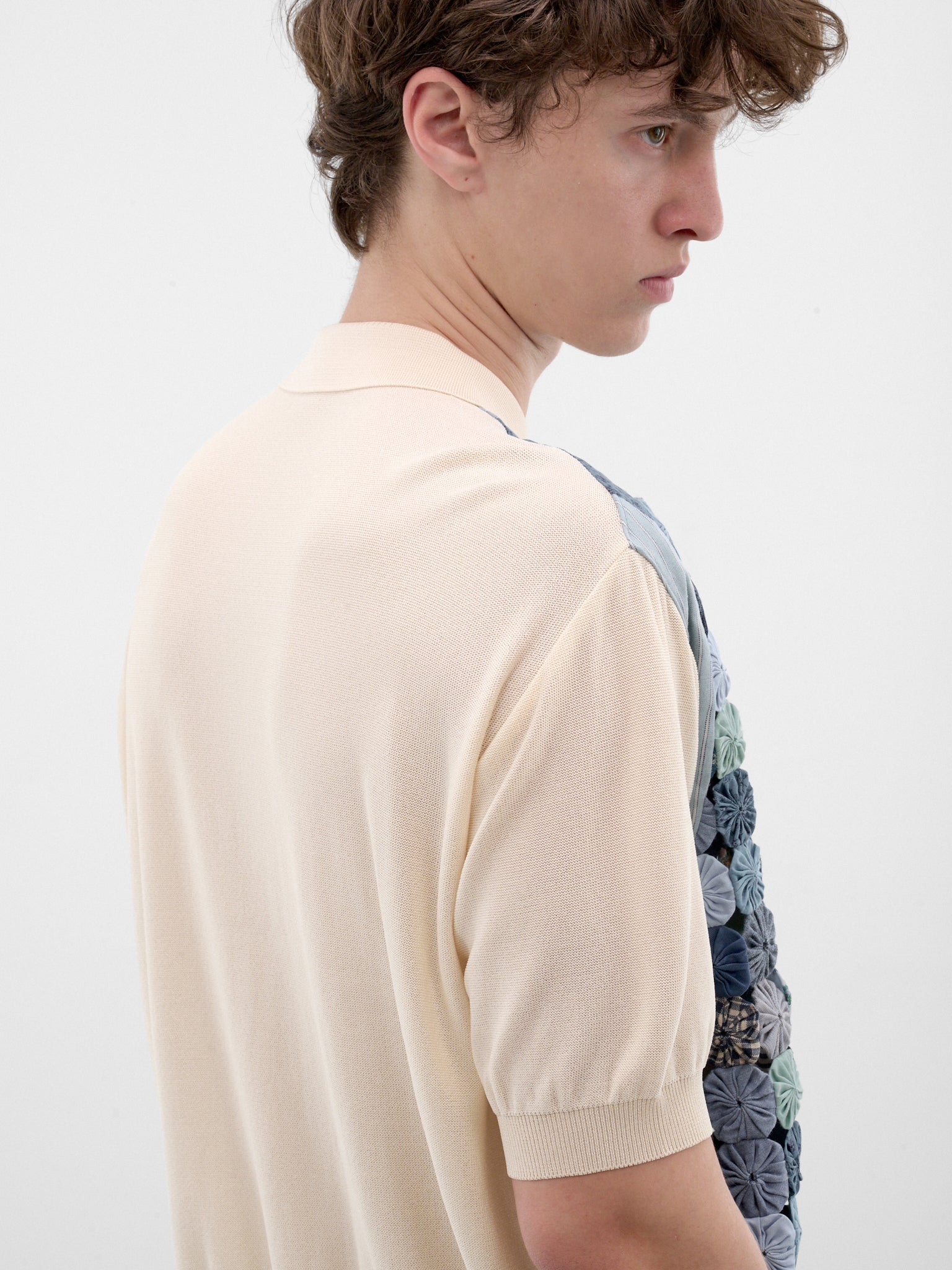 Blue Rosette Patchwork Knit Polo (K2606KN242-BLUE)