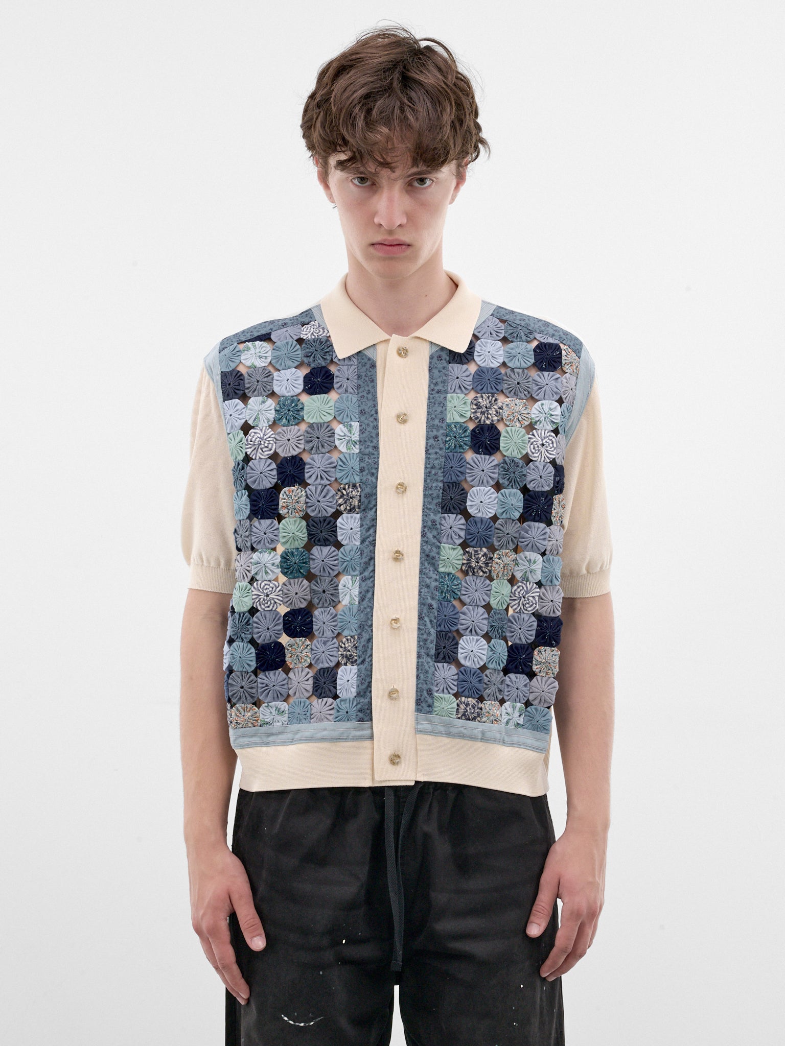 Blue Rosette Patchwork Knit Polo (K2606KN242-BLUE)