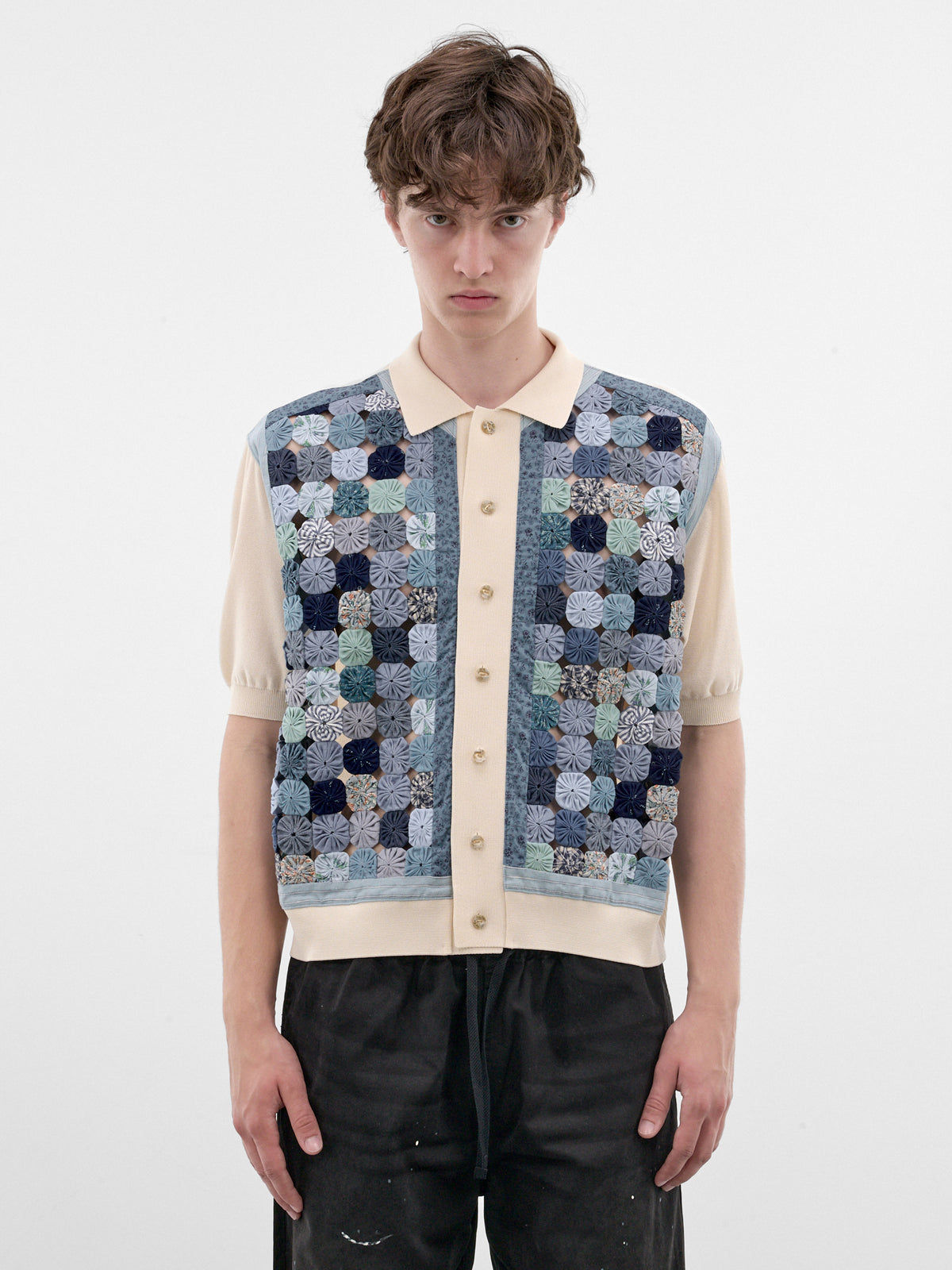 Blue Rosette Patchwork Knit Polo (K2606KN242-BLUE)