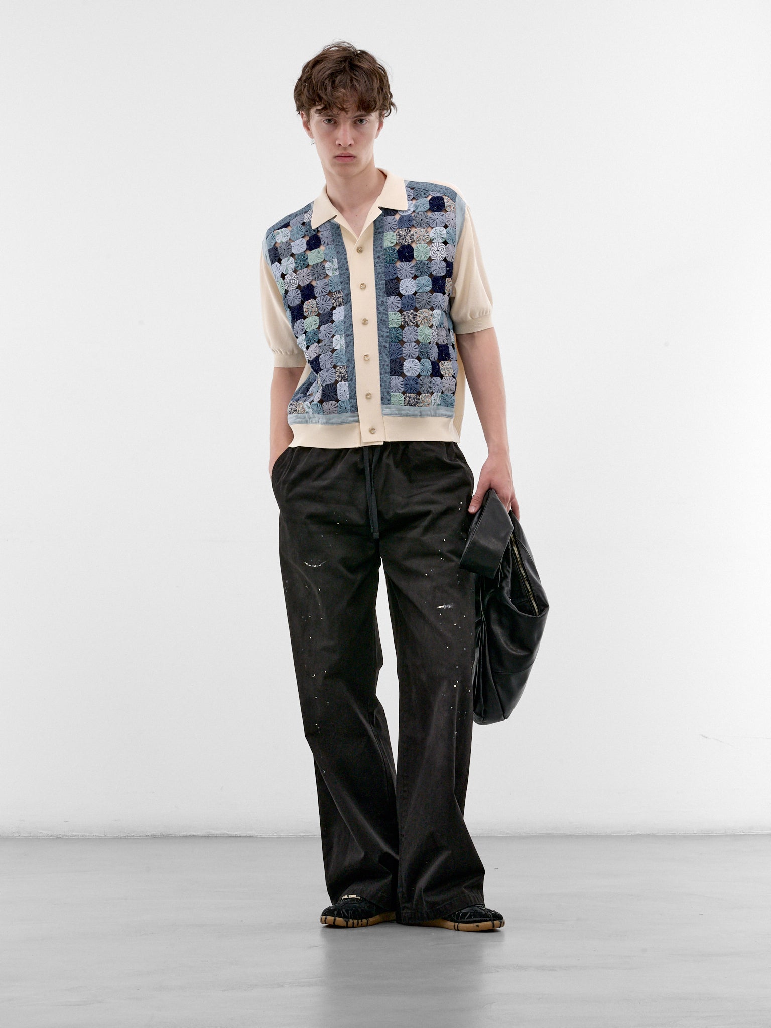 Blue Rosette Patchwork Knit Polo (K2606KN242-BLUE)