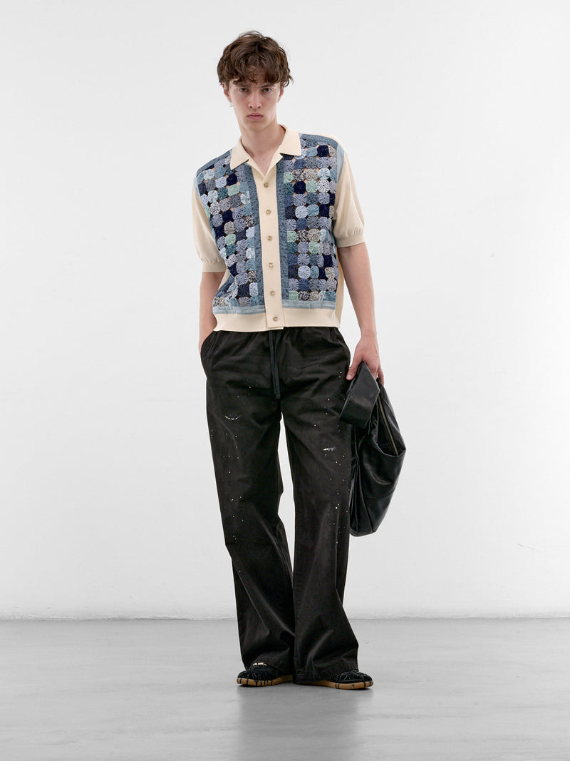 Blue Rosette Patchwork Knit Polo (K2606KN242-BLUE)