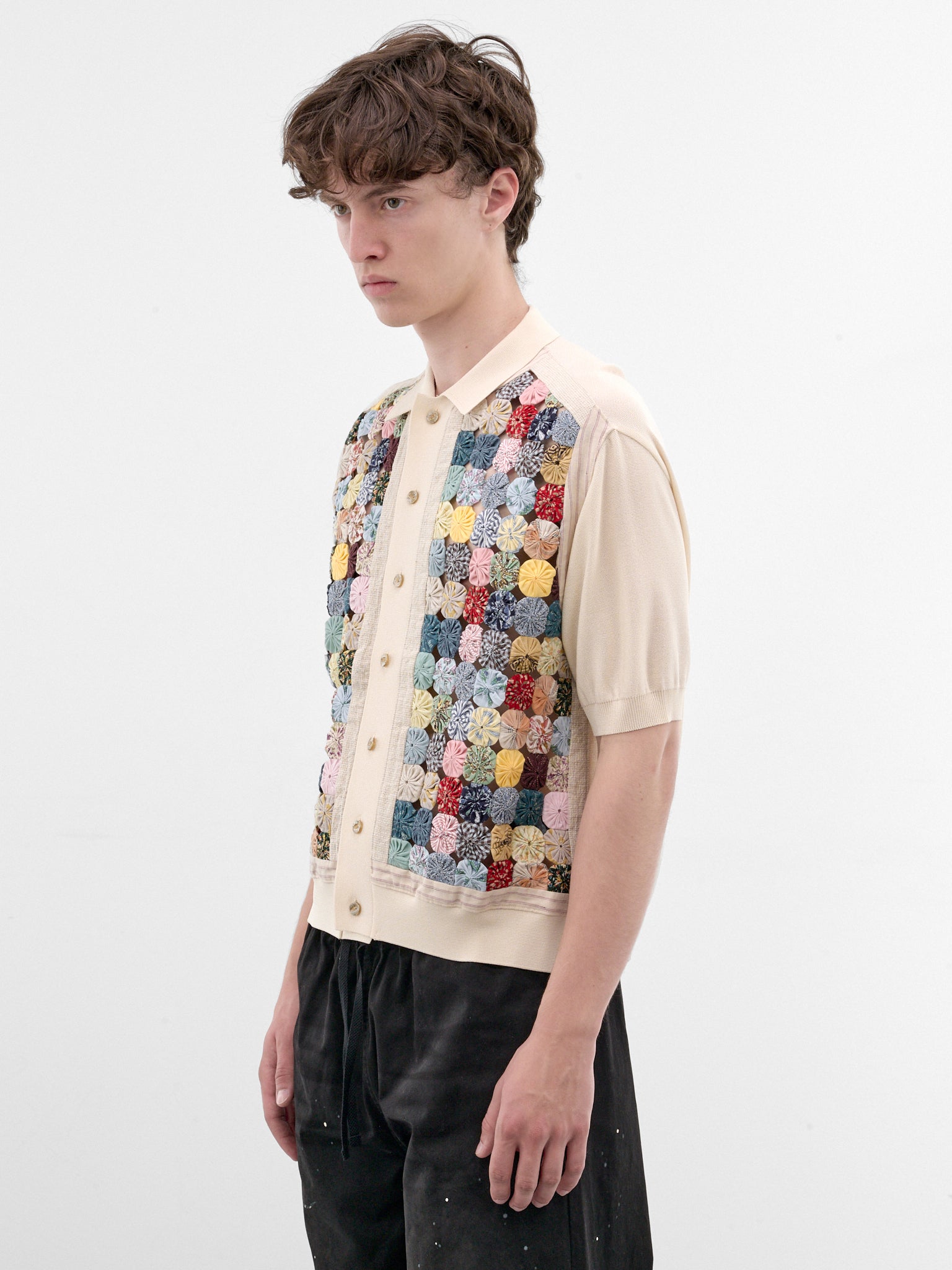 Ivory Rosette Patchwork Knit Polo (K2606KN242-COL-MULTI)