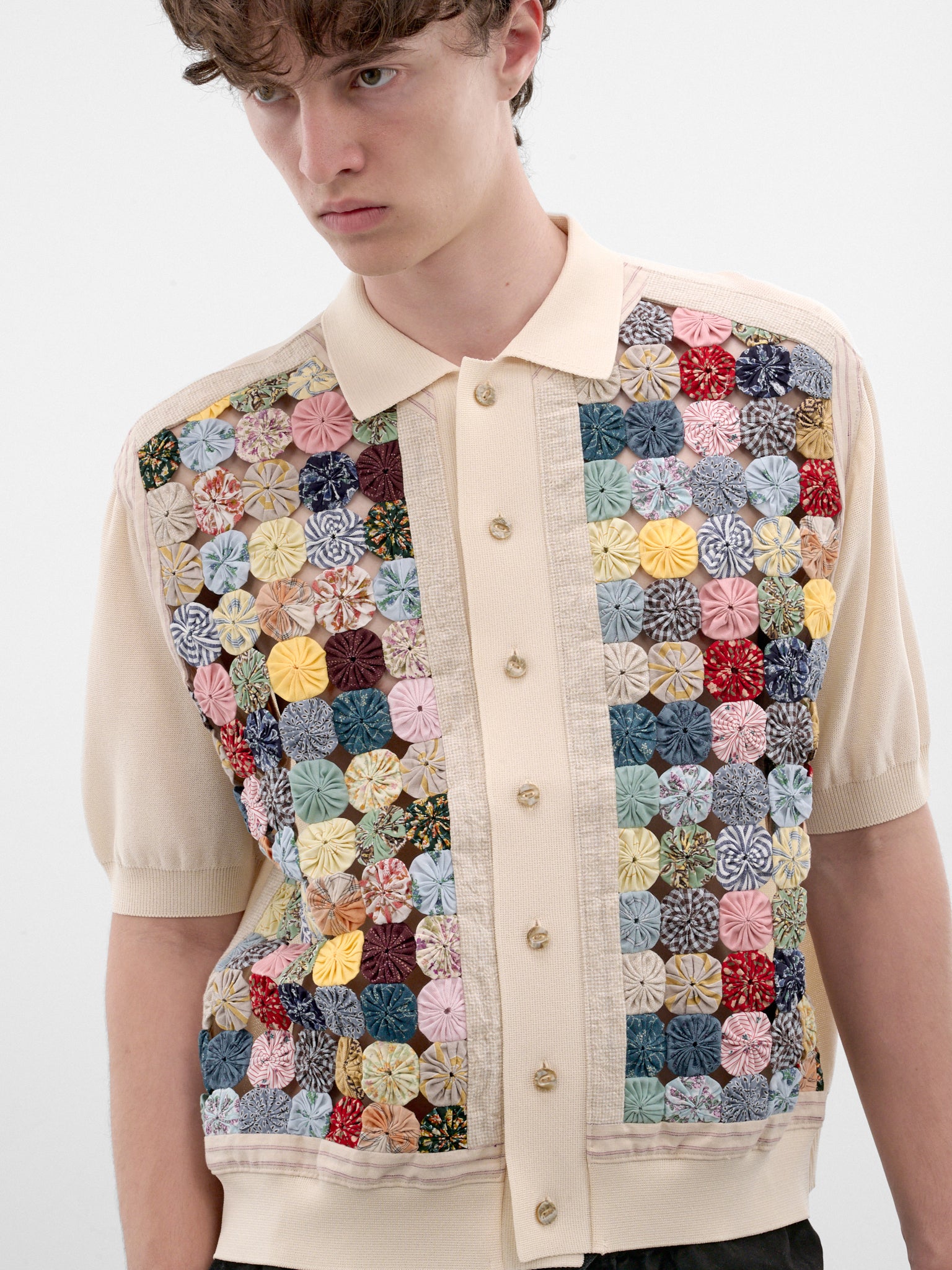 Ivory Rosette Patchwork Knit Polo (K2606KN242-COL-MULTI)