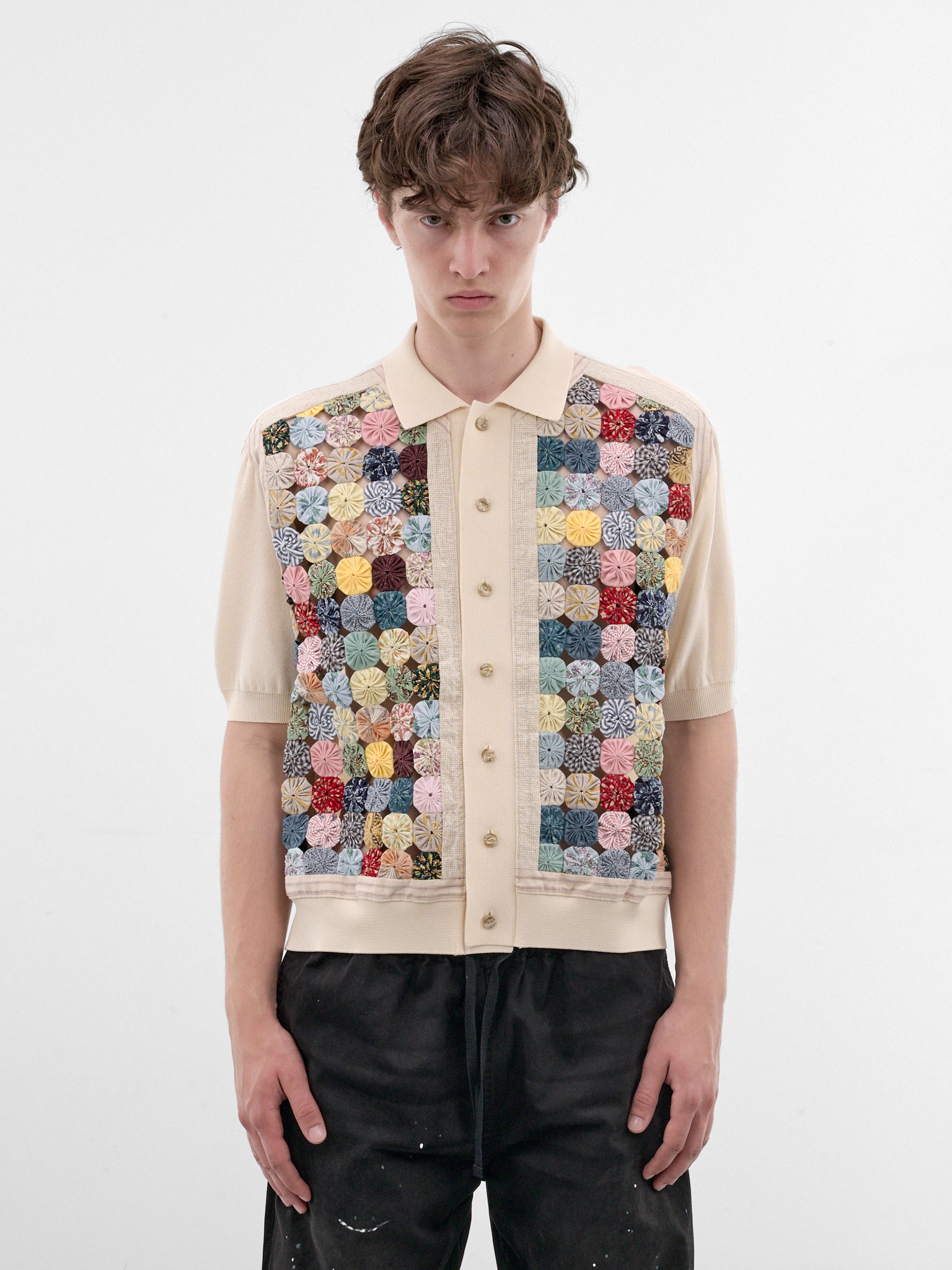 Ivory Rosette Patchwork Knit Polo (K2606KN242-COL-MULTI)