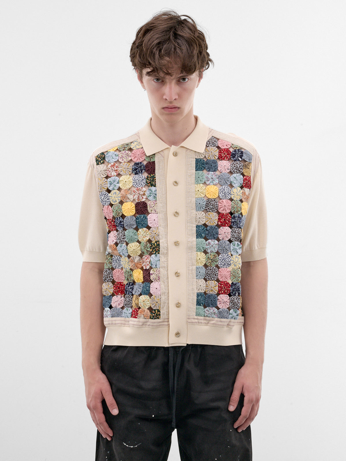 Ivory Rosette Patchwork Knit Polo (K2606KN242-COL-MULTI)