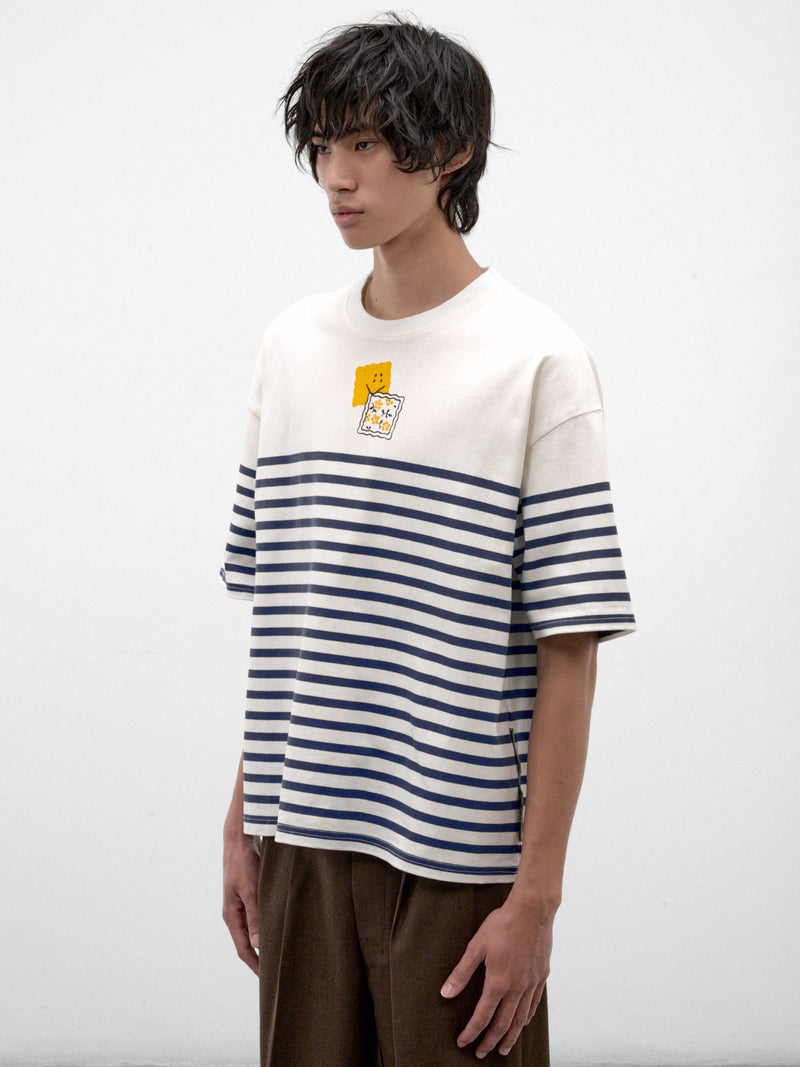 Blue Striped Smiley Graphic Tee (K2606SC237-BL-BLUE)