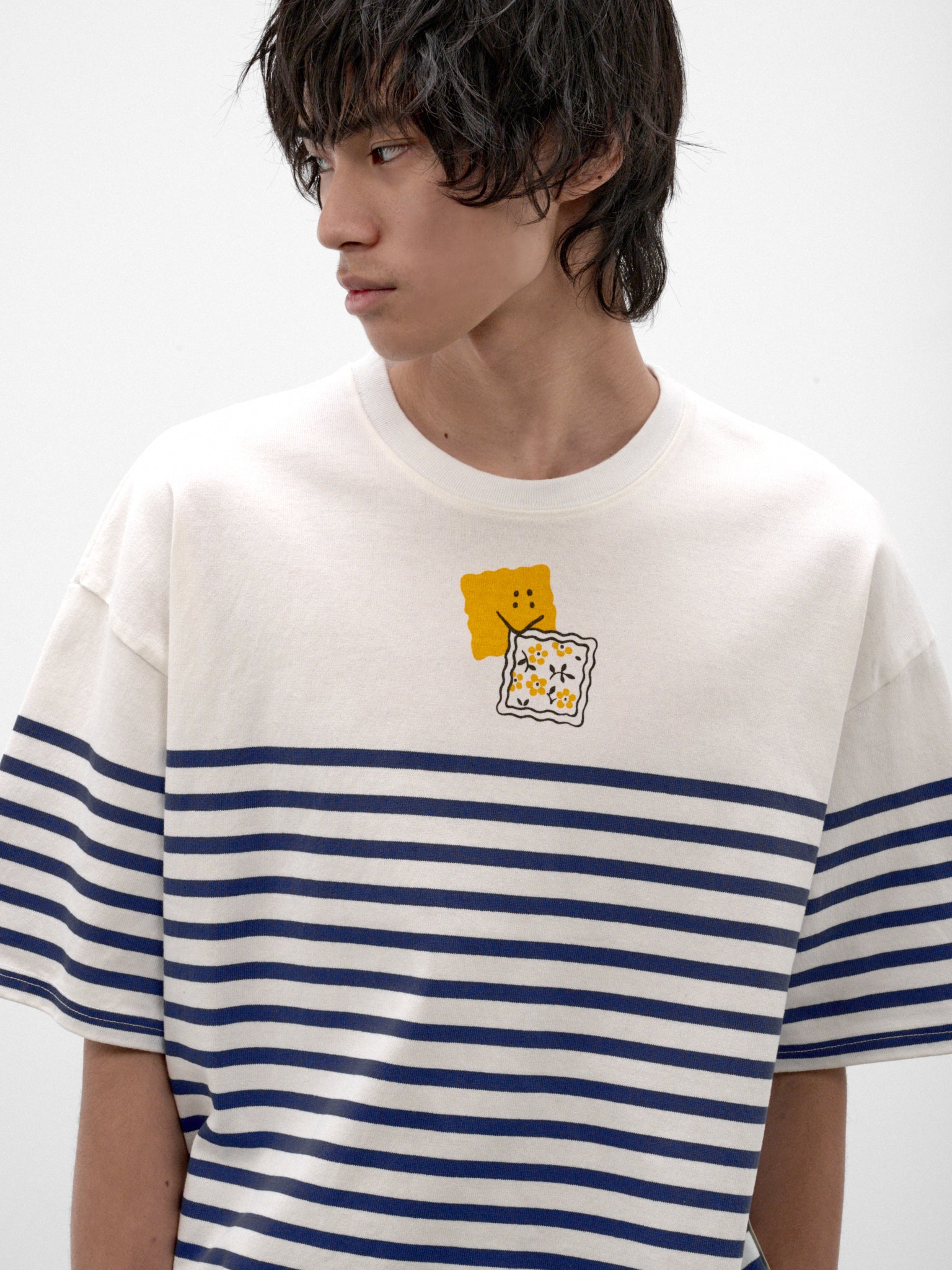 Blue Striped Smiley Graphic Tee (K2606SC237-BL-BLUE)