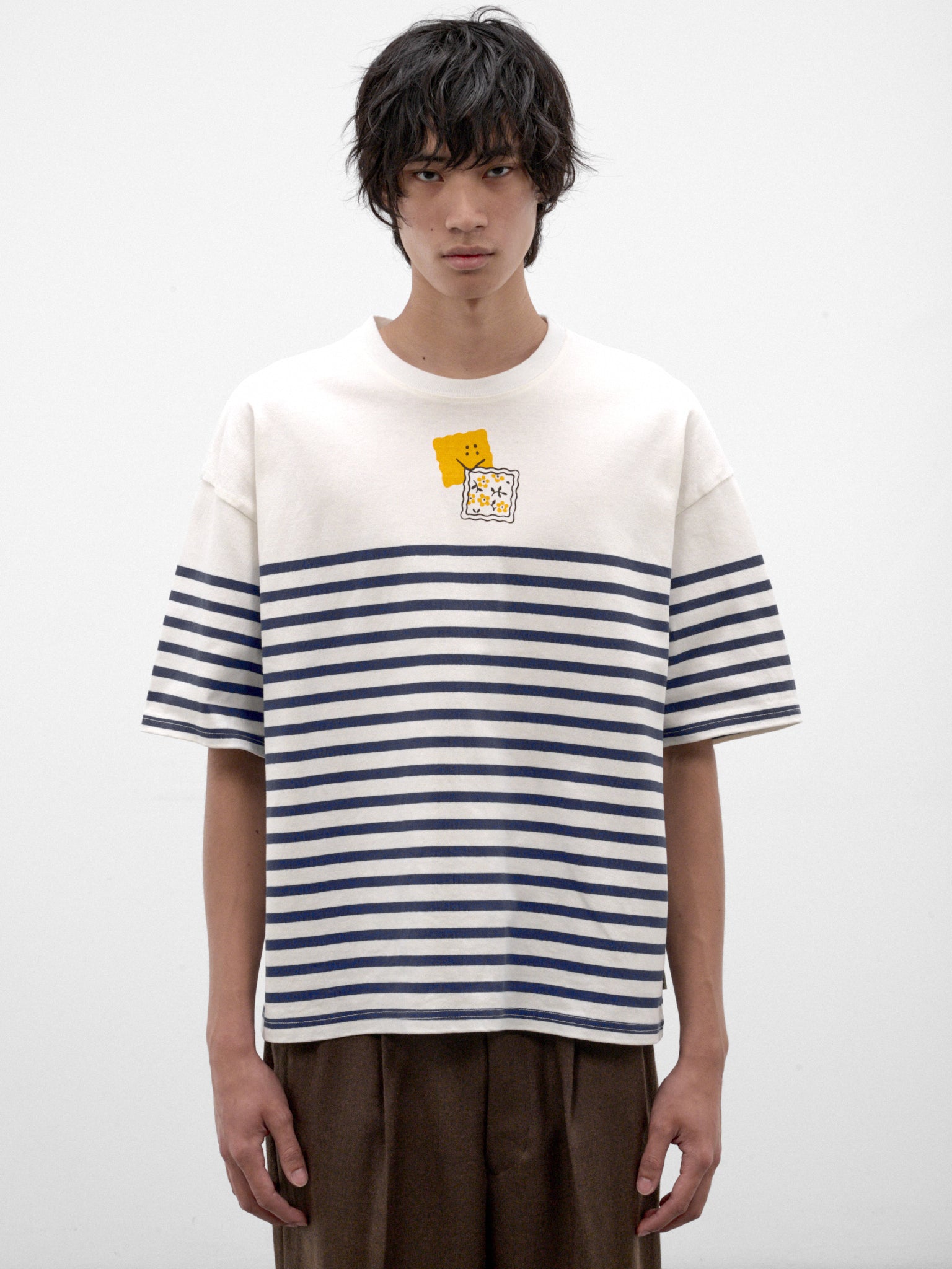 Blue Striped Smiley Graphic Tee (K2606SC237-BL-BLUE)