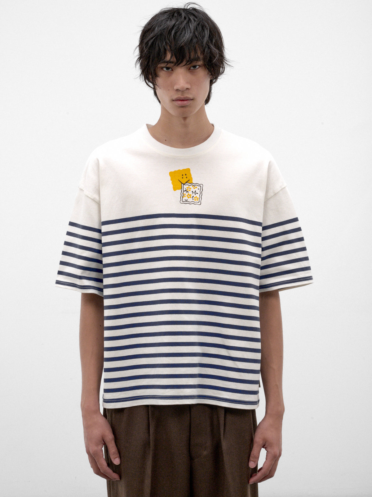 Blue Striped Smiley Graphic Tee (K2606SC237-BL-BLUE)