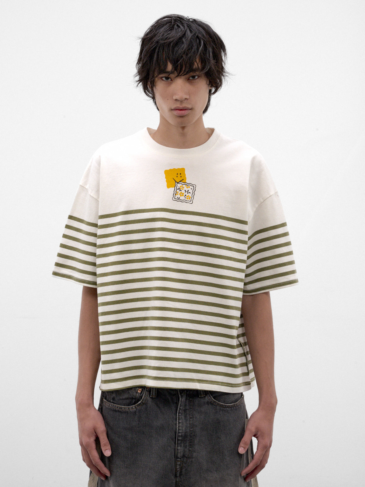 Khaki Striped Smiley Graphic Tee (K2606SC237-KHAKI)