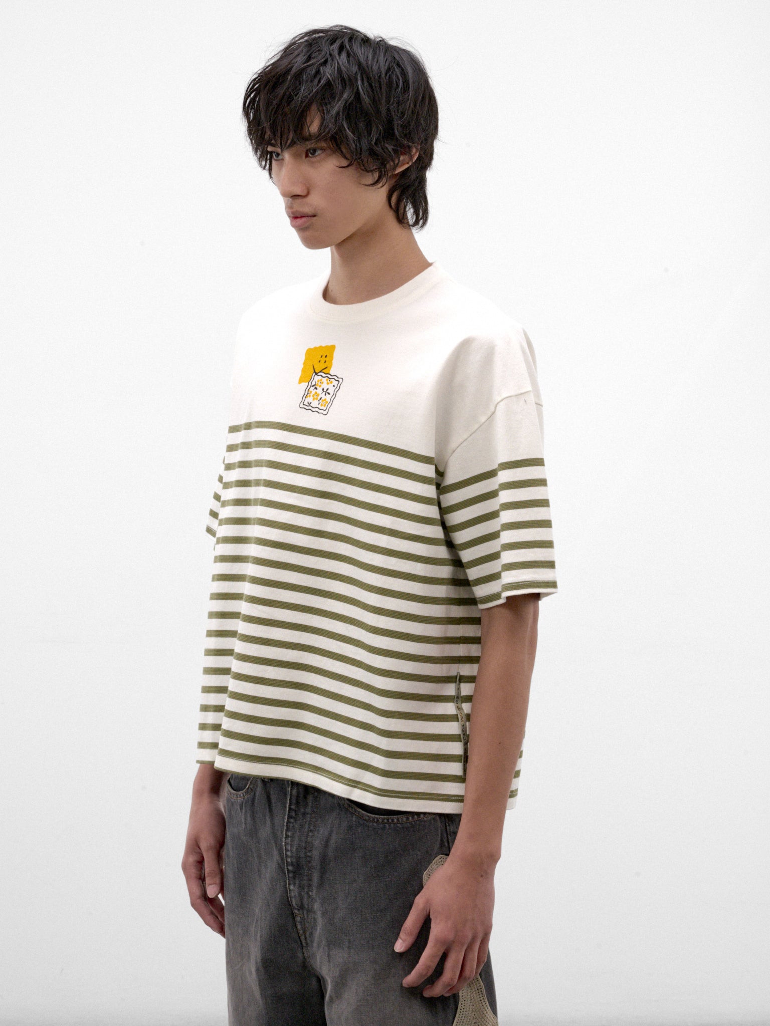 Khaki Striped Smiley Graphic Tee (K2606SC237-KHAKI)