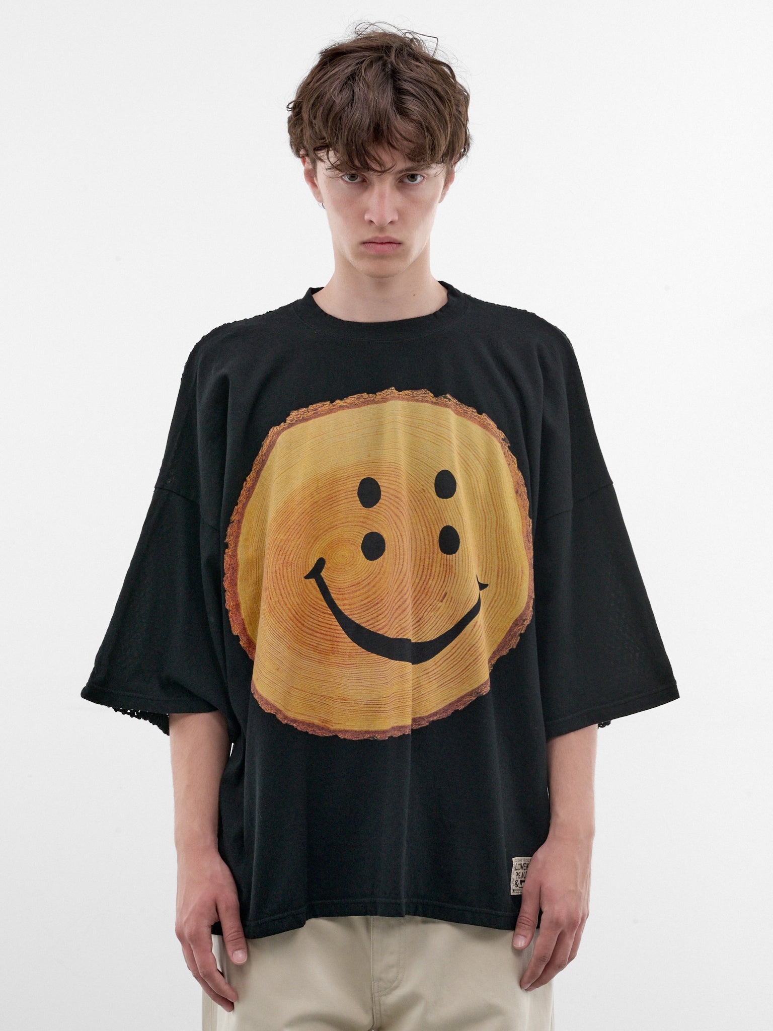 Black Woodgrain Smiley Graphic Tee (K2606SC241-BLACK)