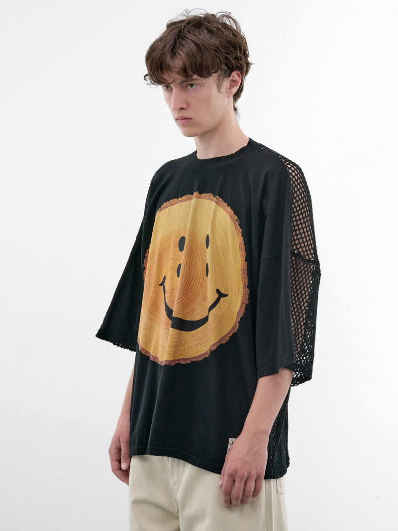 Black Woodgrain Smiley Graphic Tee (K2606SC241-BLACK)