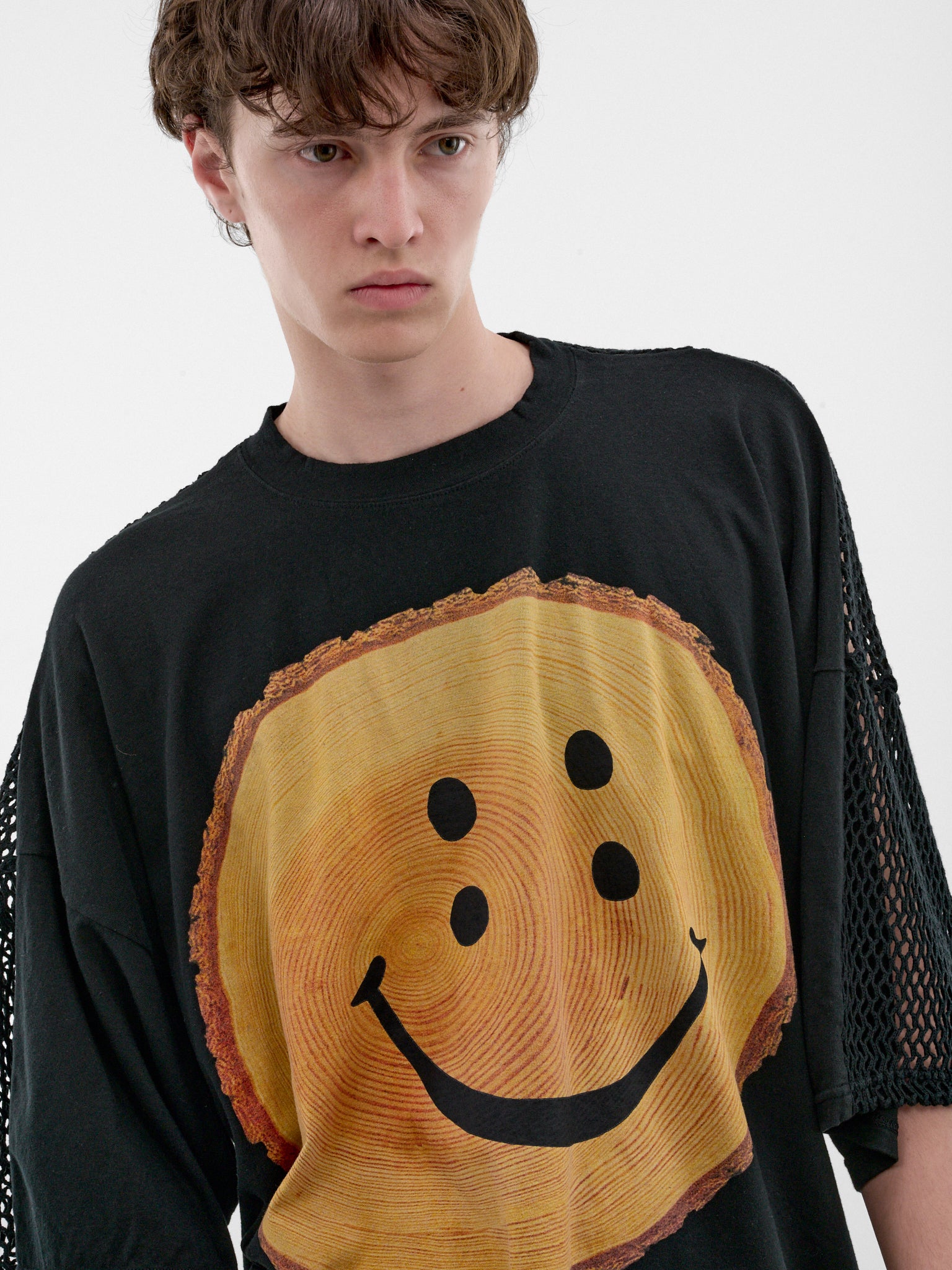 Black Woodgrain Smiley Graphic Tee (K2606SC241-BLACK)