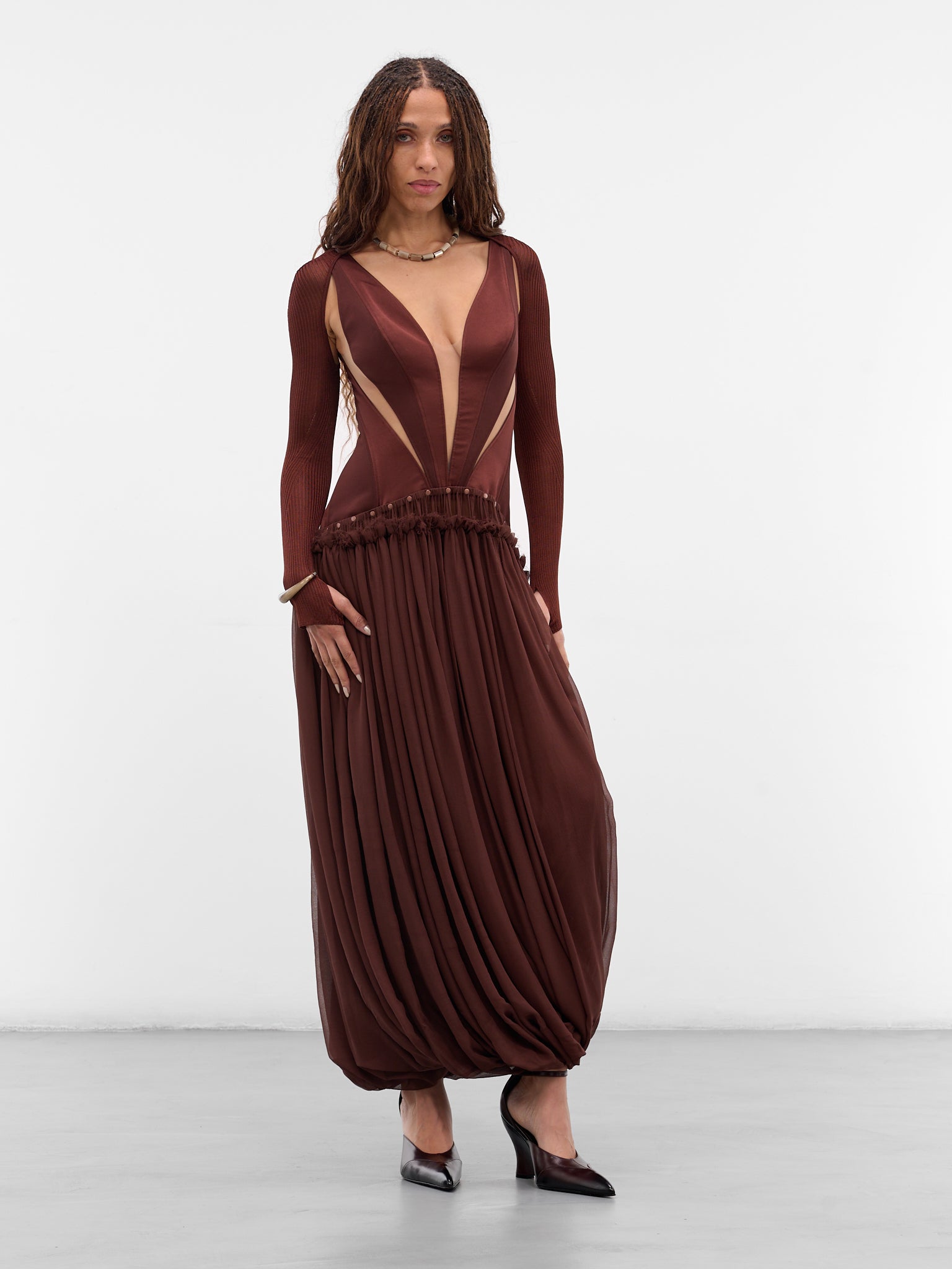 Burgundy Aladdin Paneled Bustier Dress (DS27T1BR450-REDDISH-BROWN)