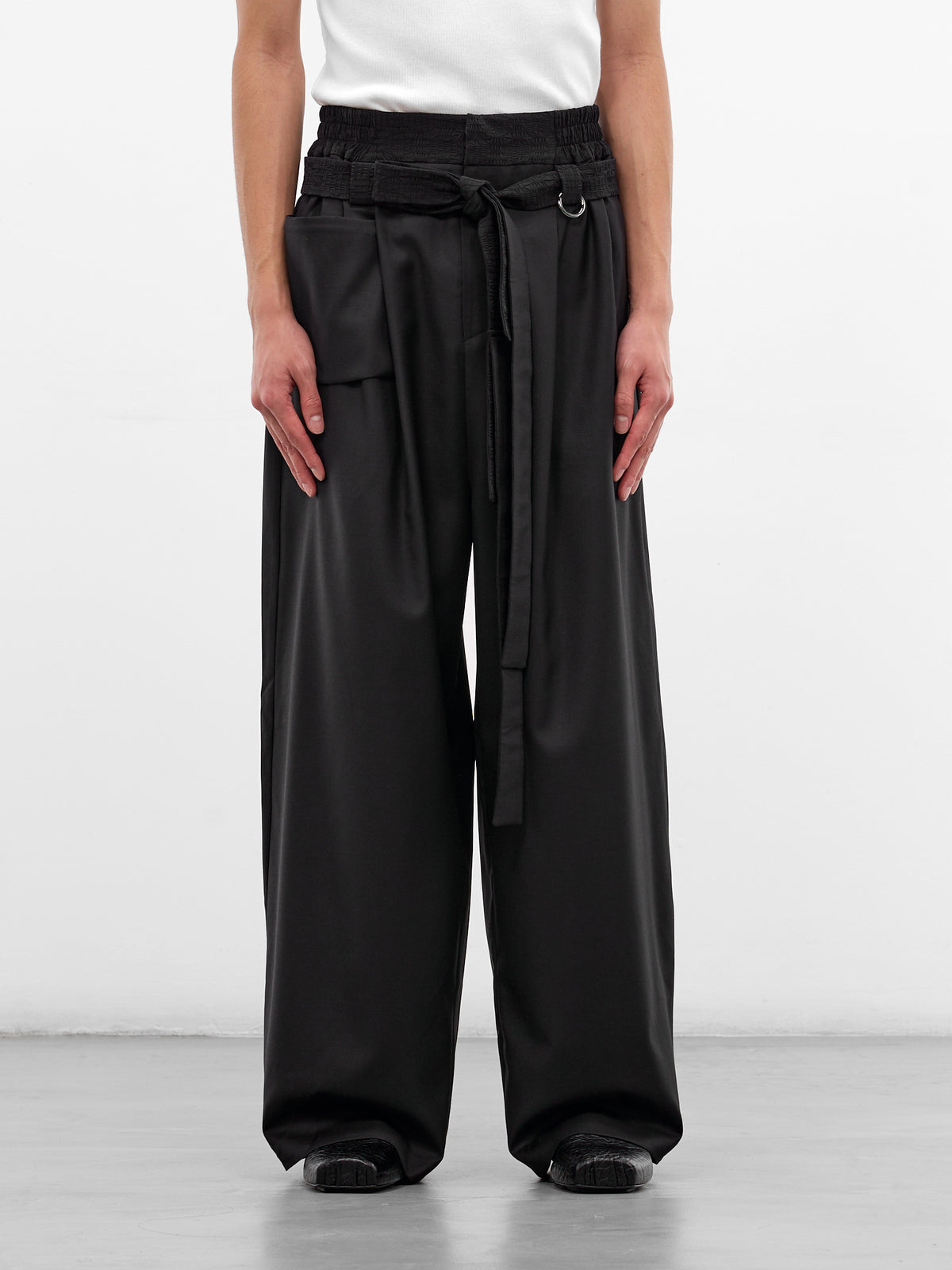 Kholong Black Wool Wide Trousers (KHOLONG-BLACK)