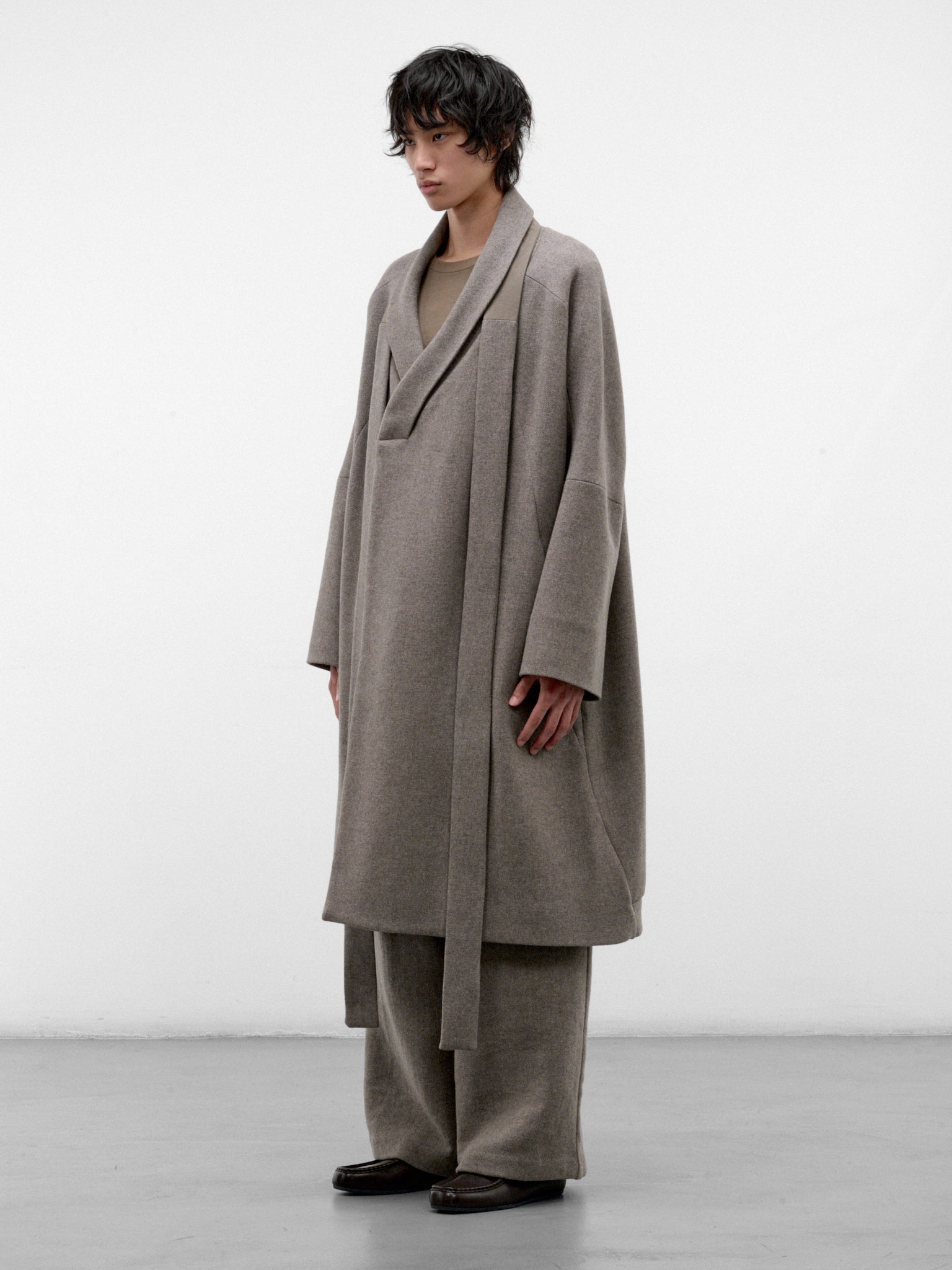 Gray Wool Kilong Kimono Coat (KILONG-GREIGE-GREY)