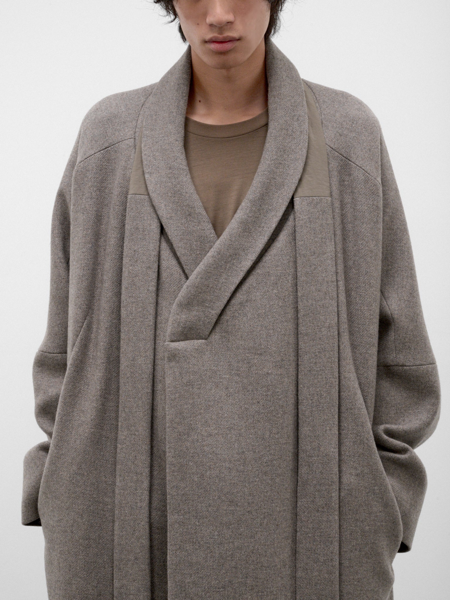 Gray Wool Kilong Kimono Coat (KILONG-GREIGE-GREY)