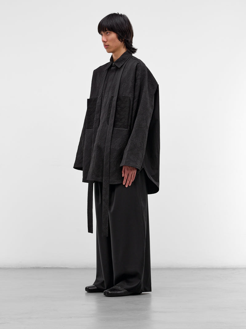 Kirtis Black Textured Cape Shirt (KIRTIS-BLACK-SLAKE)