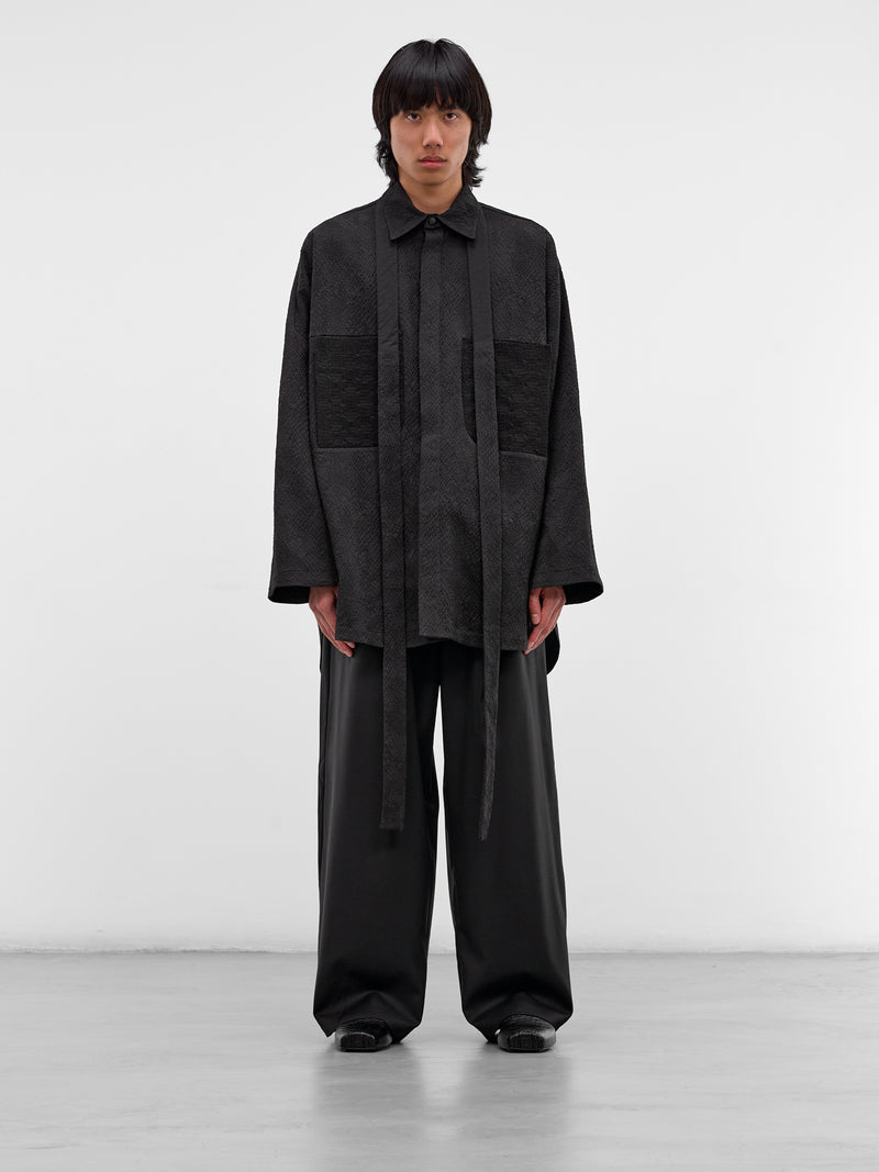 Kirtis Black Textured Cape Shirt (KIRTIS-BLACK-SLAKE)