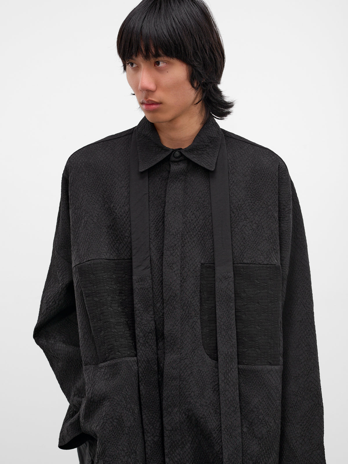 Kirtis Black Textured Cape Shirt (KIRTIS-BLACK-SLAKE)