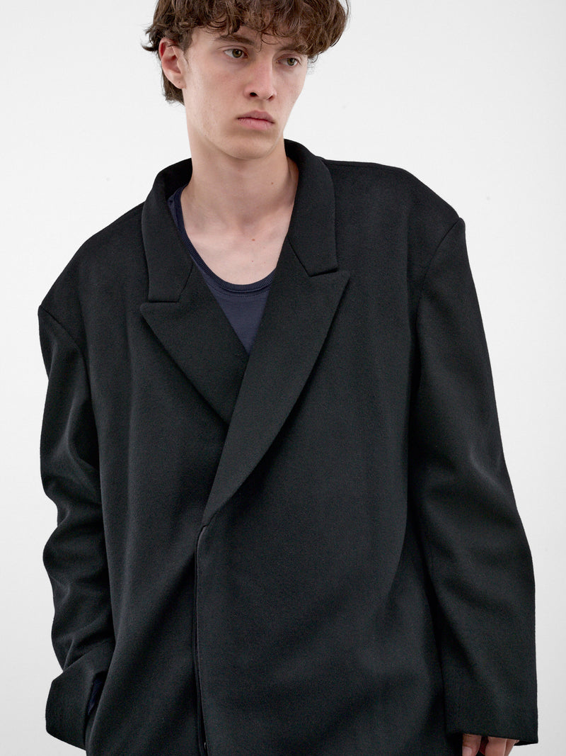 Black Wool Asymmetric Overcoat (KKAW26C07-61-DEEP-BLACK)