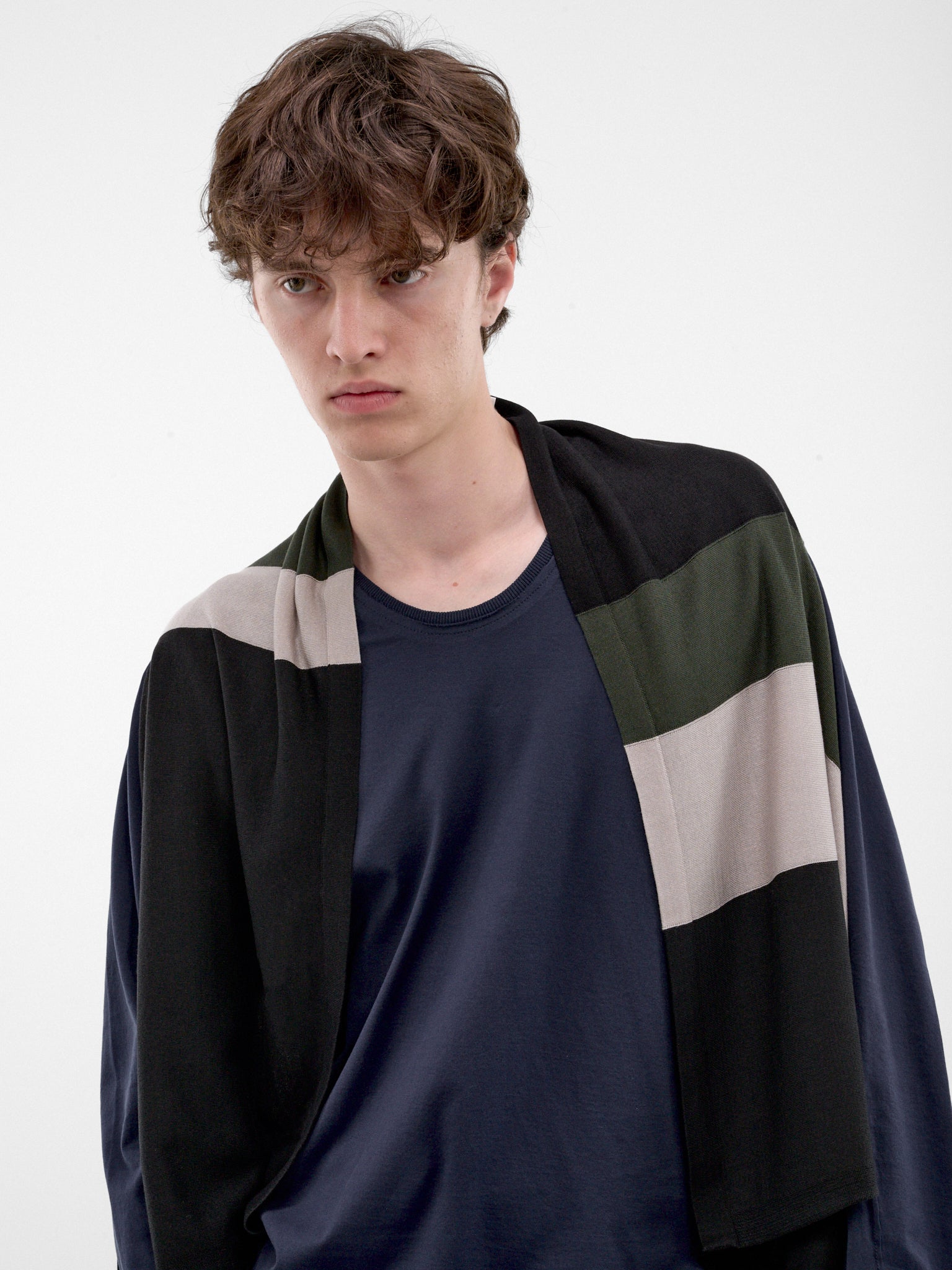 Color Blocked Knit Scarf (KKAW26KN05-100-BLACK)