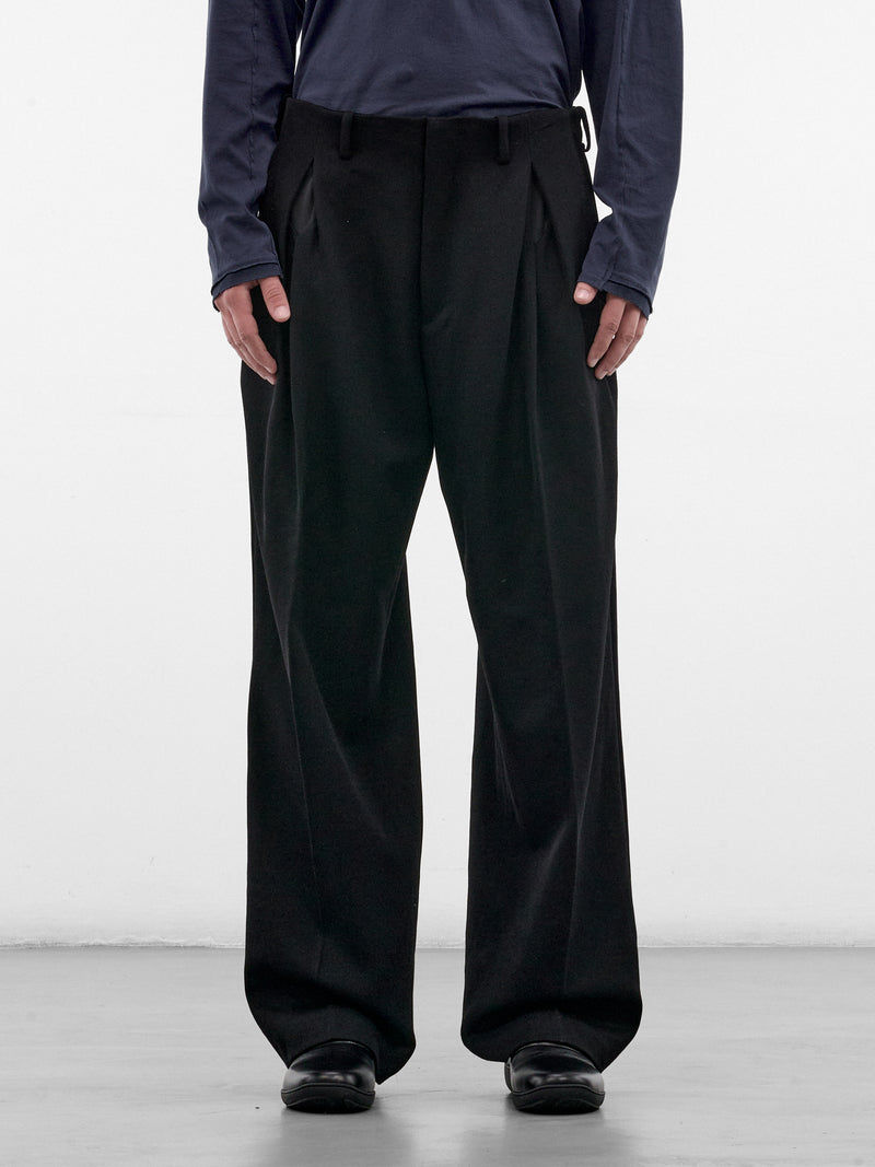 Black Wool Tailored Wide Trousers (KKAW26T10-21-JET-BLACK)