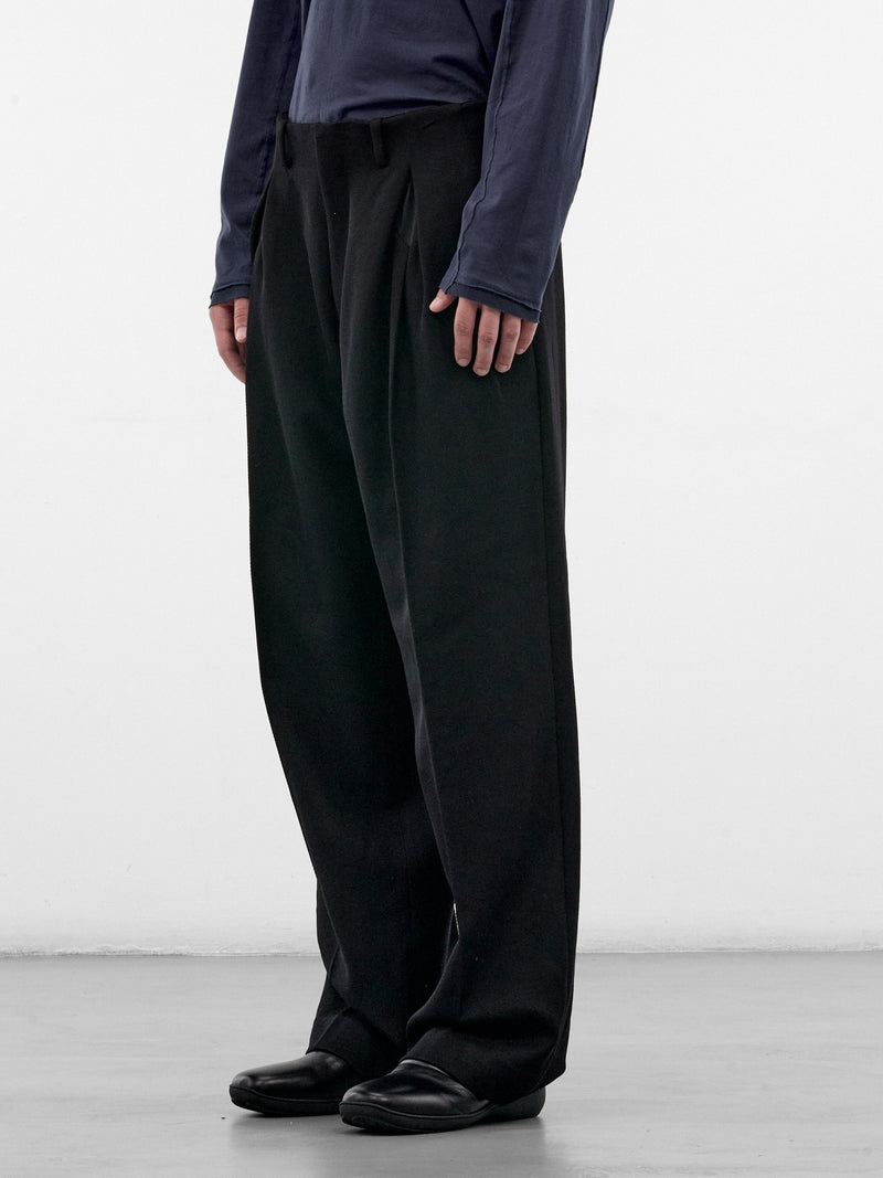 Black Wool Tailored Wide Trousers (KKAW26T10-21-JET-BLACK)