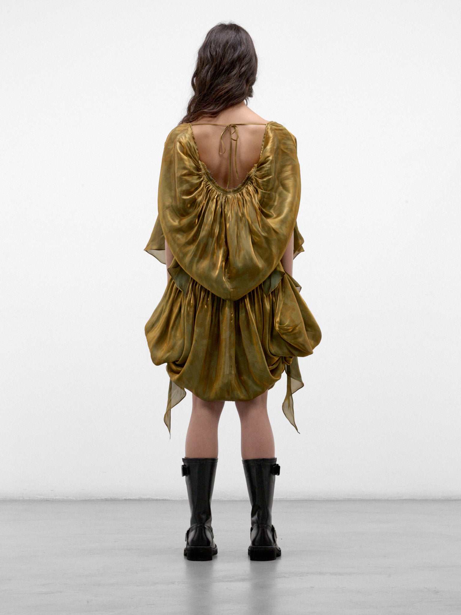 Gold Satin Draped Mini Dress (KKWAW26D01-57-GOLD-BRUSH)