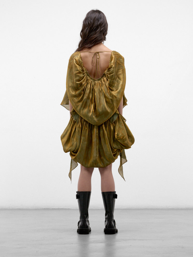 Gold Satin Draped Mini Dress (KKWAW26D01-57-GOLD-BRUSH)