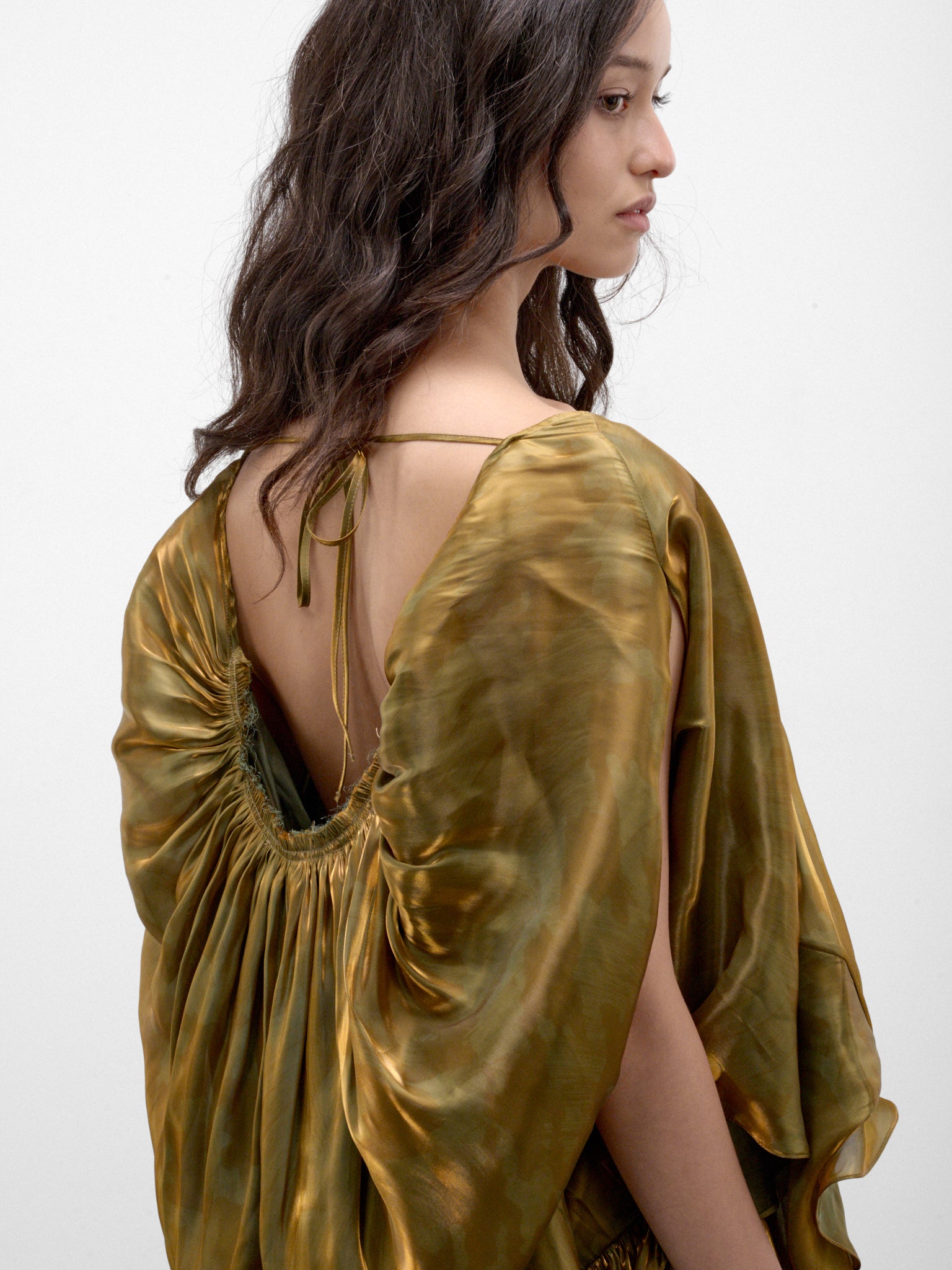 Gold Satin Draped Mini Dress (KKWAW26D01-57-GOLD-BRUSH)