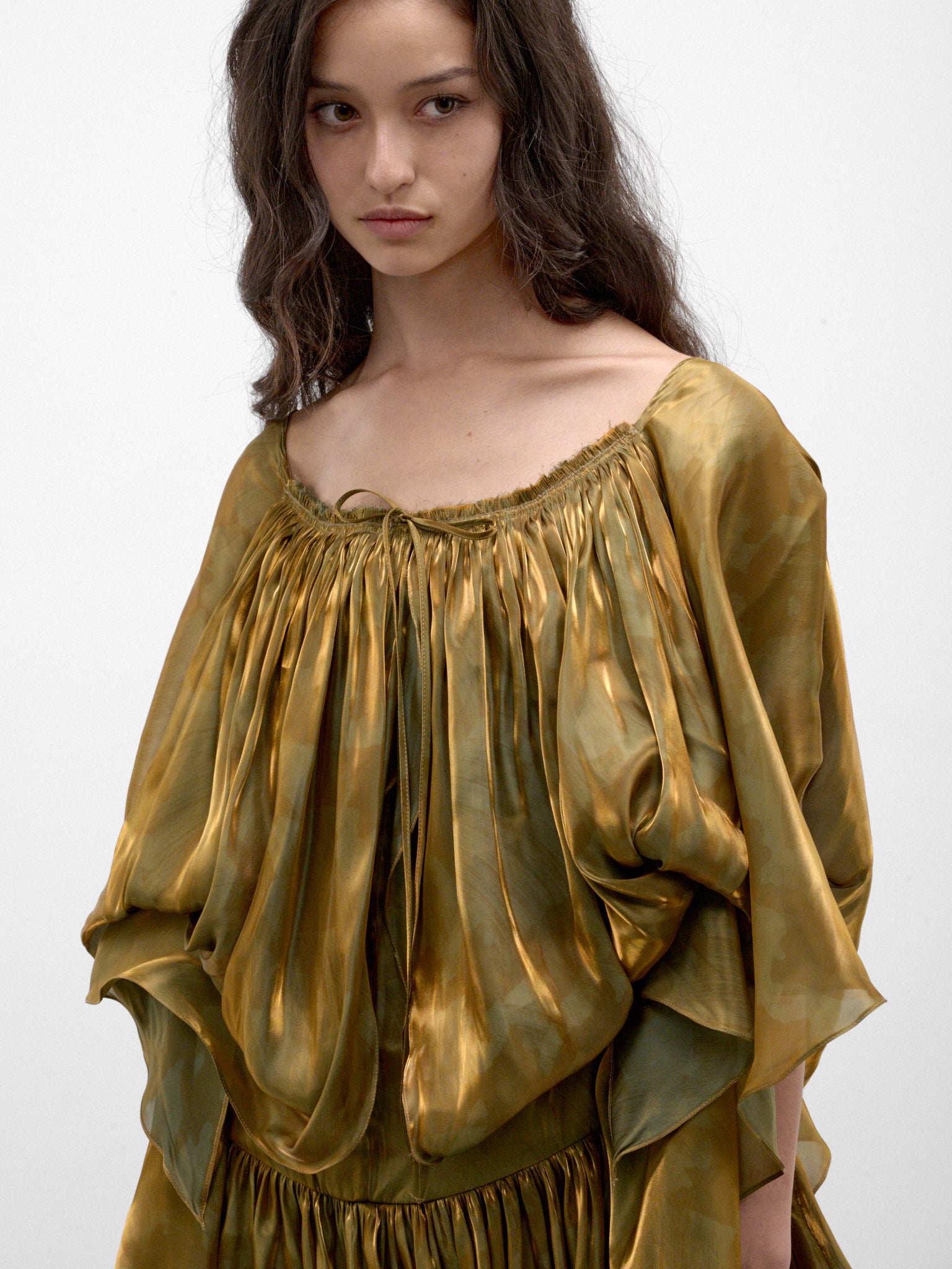 Gold Satin Draped Mini Dress (KKWAW26D01-57-GOLD-BRUSH)