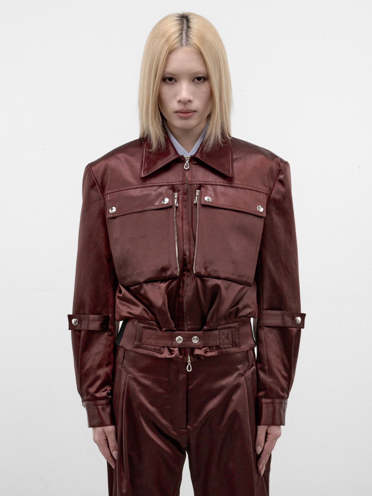 Umber Satin Cropped Jacket (KKWAW26J01-27-BURNT-UMBER)