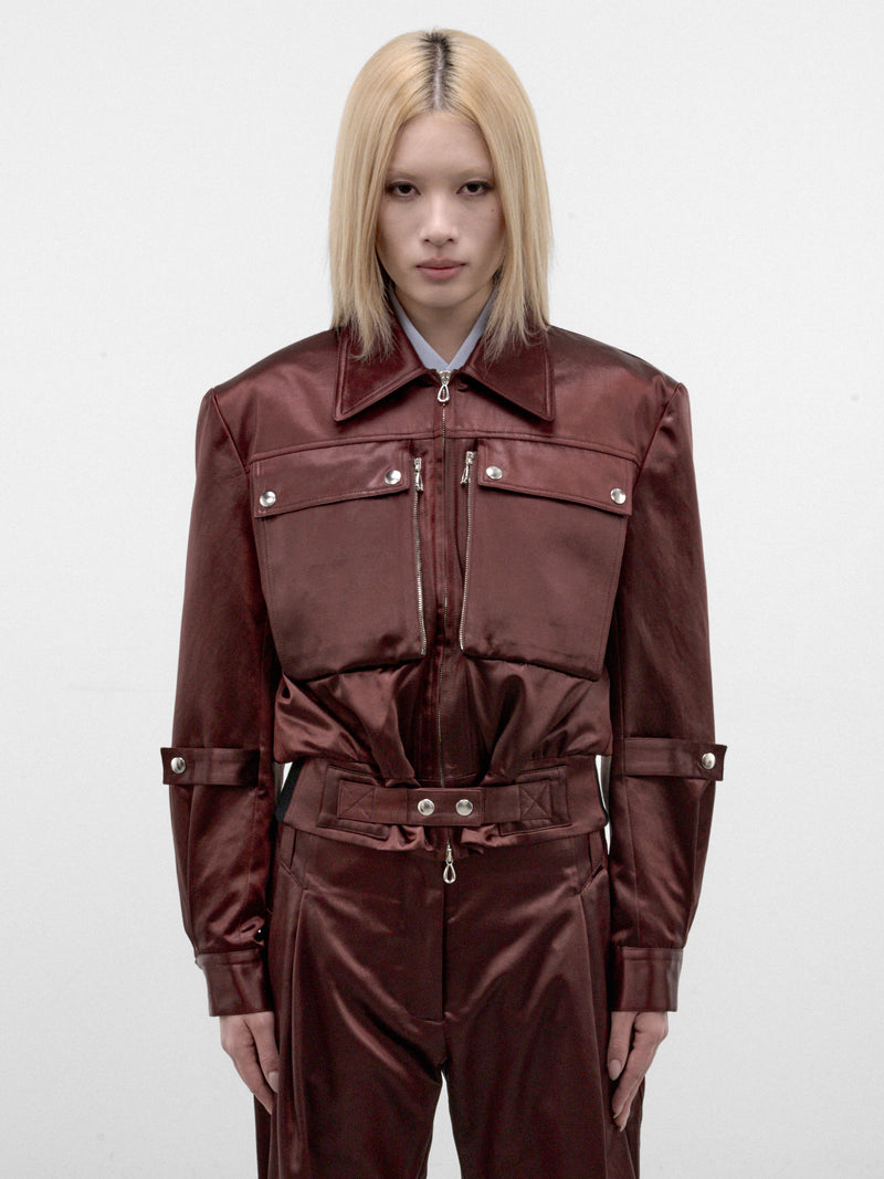 Umber Satin Cropped Jacket (KKWAW26J01-27-BURNT-UMBER)