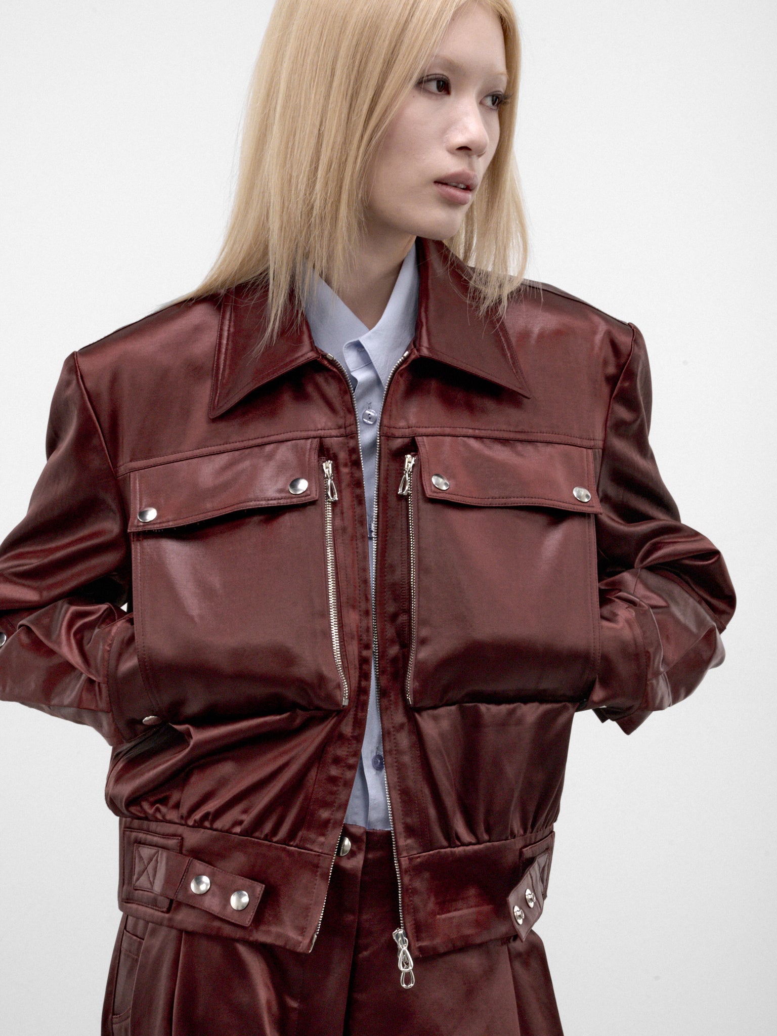 Umber Satin Cropped Jacket (KKWAW26J01-27-BURNT-UMBER)
