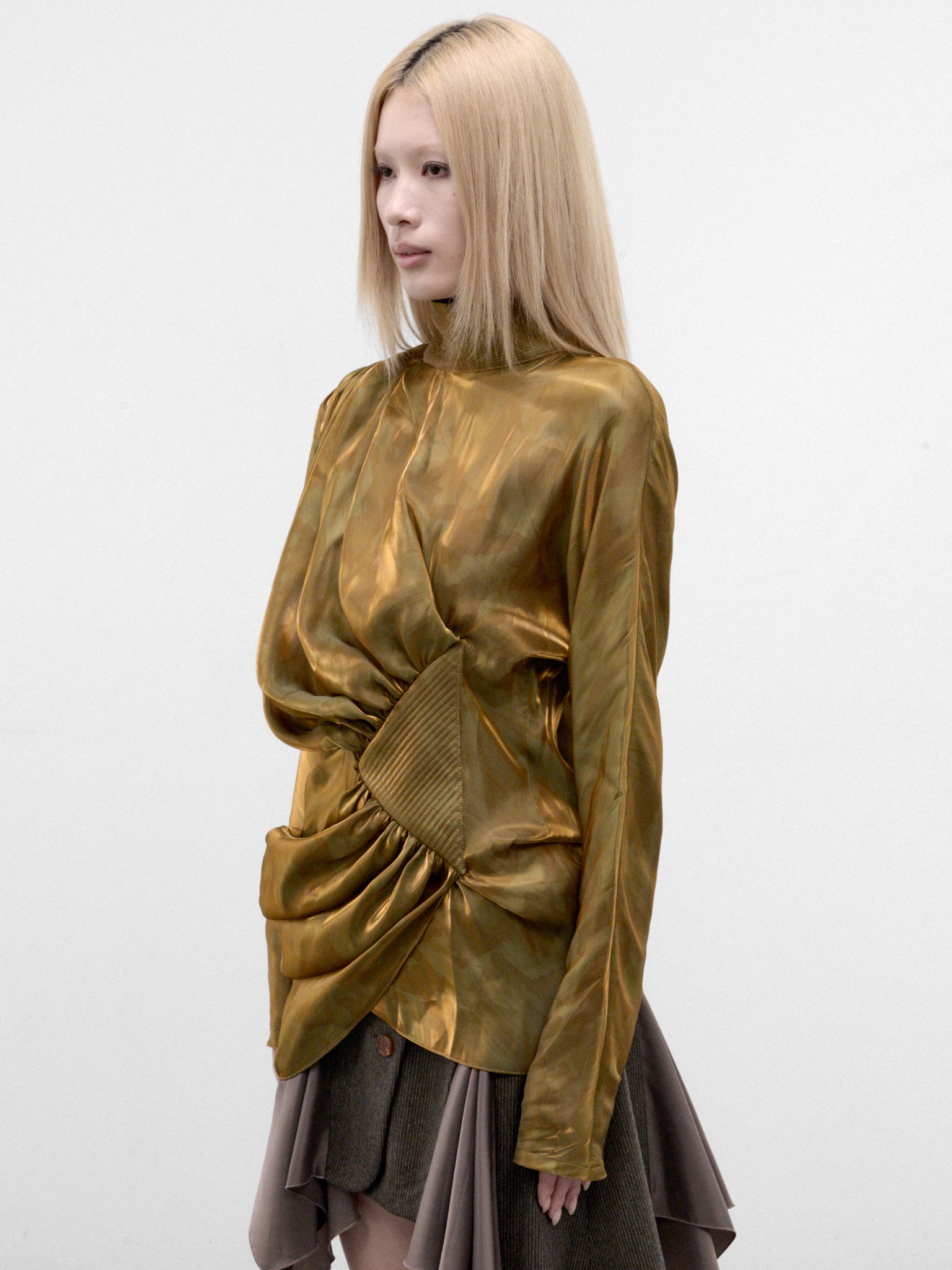 Gold Satin Gathered Drapery Top (KKWAW26SH02-138-GOLD-BRUSH)