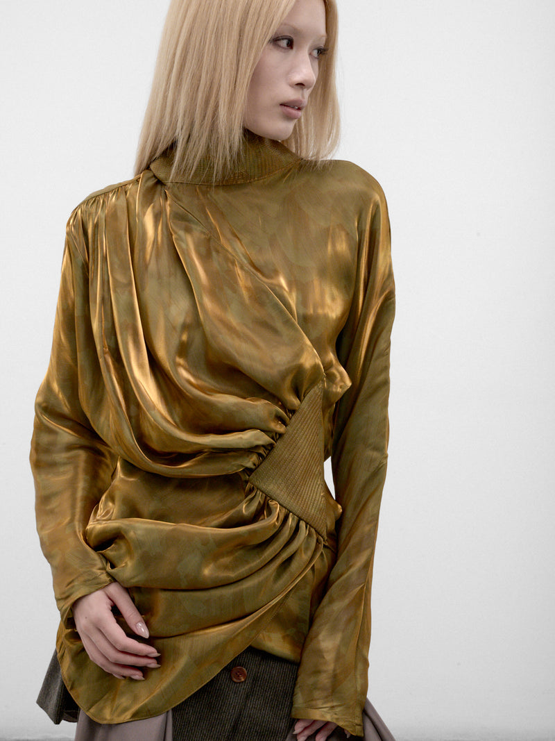 Gold Satin Gathered Drapery Top (KKWAW26SH02-138-GOLD-BRUSH)