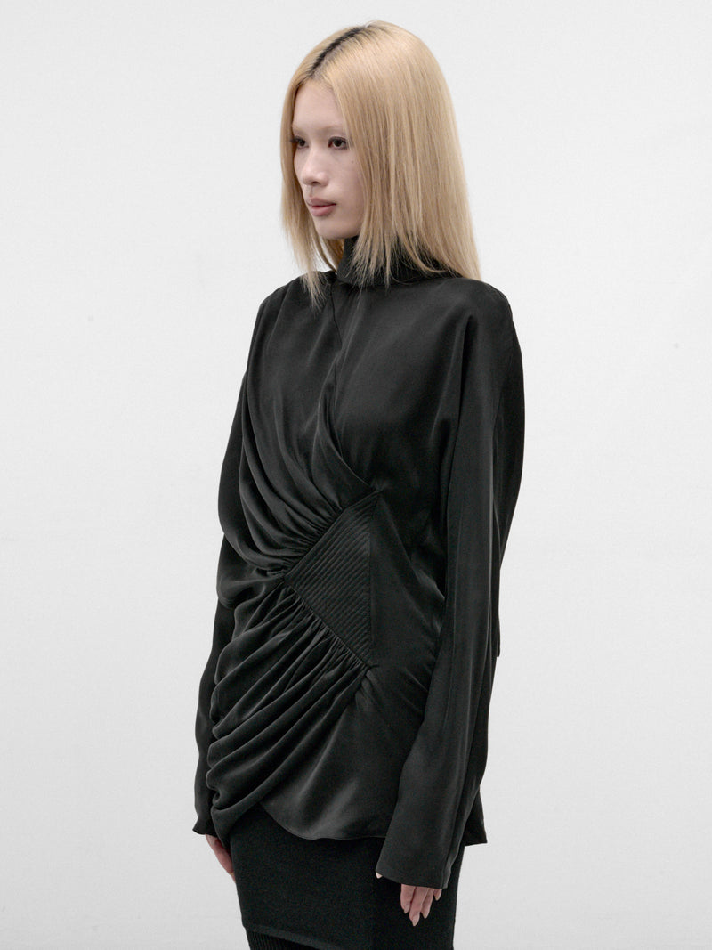 Black Silk Gathered Drapery Top (KKWAW26SH02-49-SHEEN-BLACK)