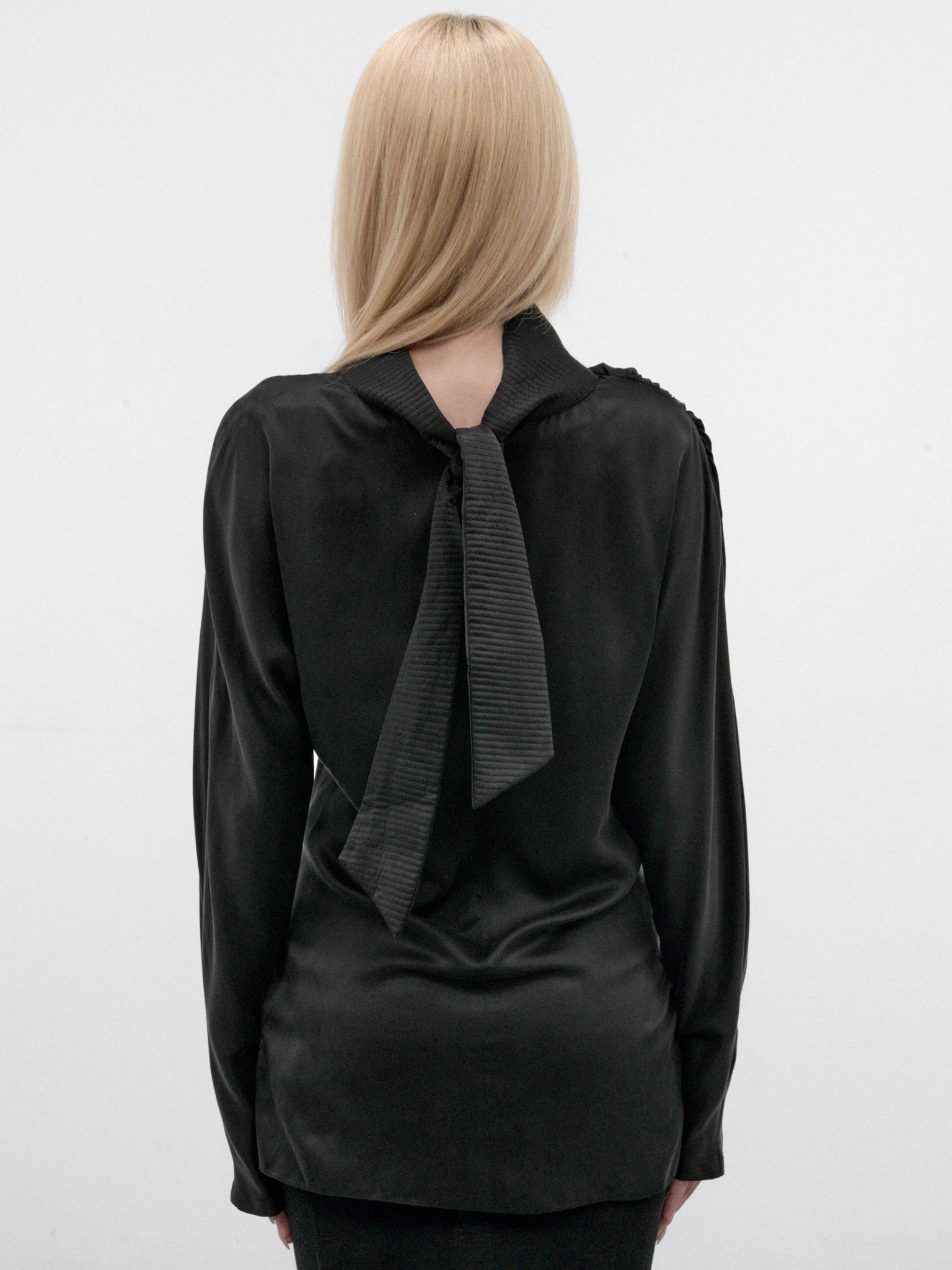 Black Silk Gathered Drapery Top (KKWAW26SH02-49-SHEEN-BLACK)