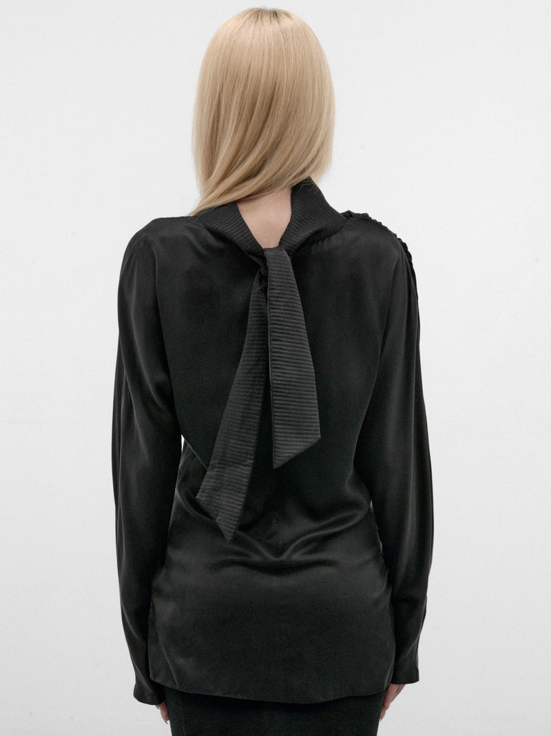 Black Silk Gathered Drapery Top (KKWAW26SH02-49-SHEEN-BLACK)
