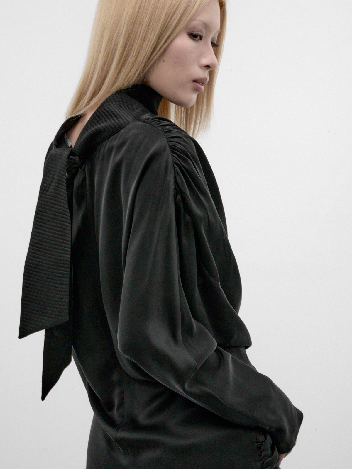Black Silk Gathered Drapery Top (KKWAW26SH02-49-SHEEN-BLACK)
