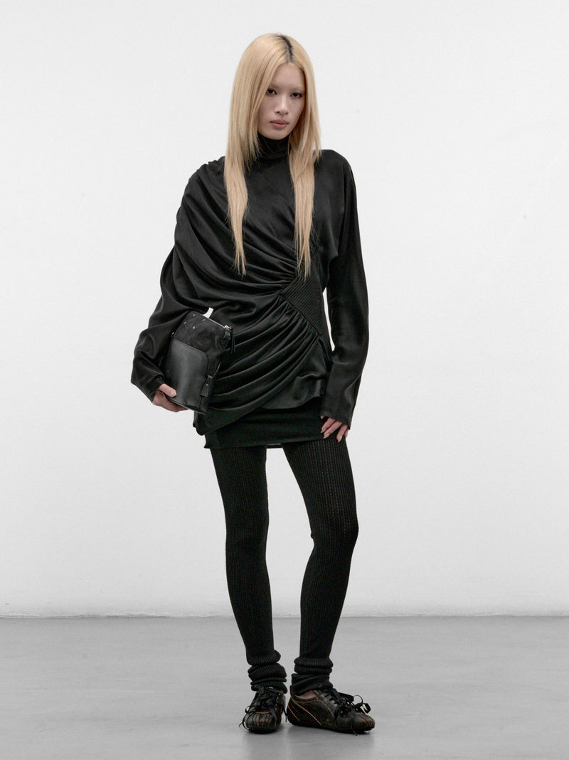 Black Silk Gathered Drapery Top (KKWAW26SH02-49-SHEEN-BLACK)