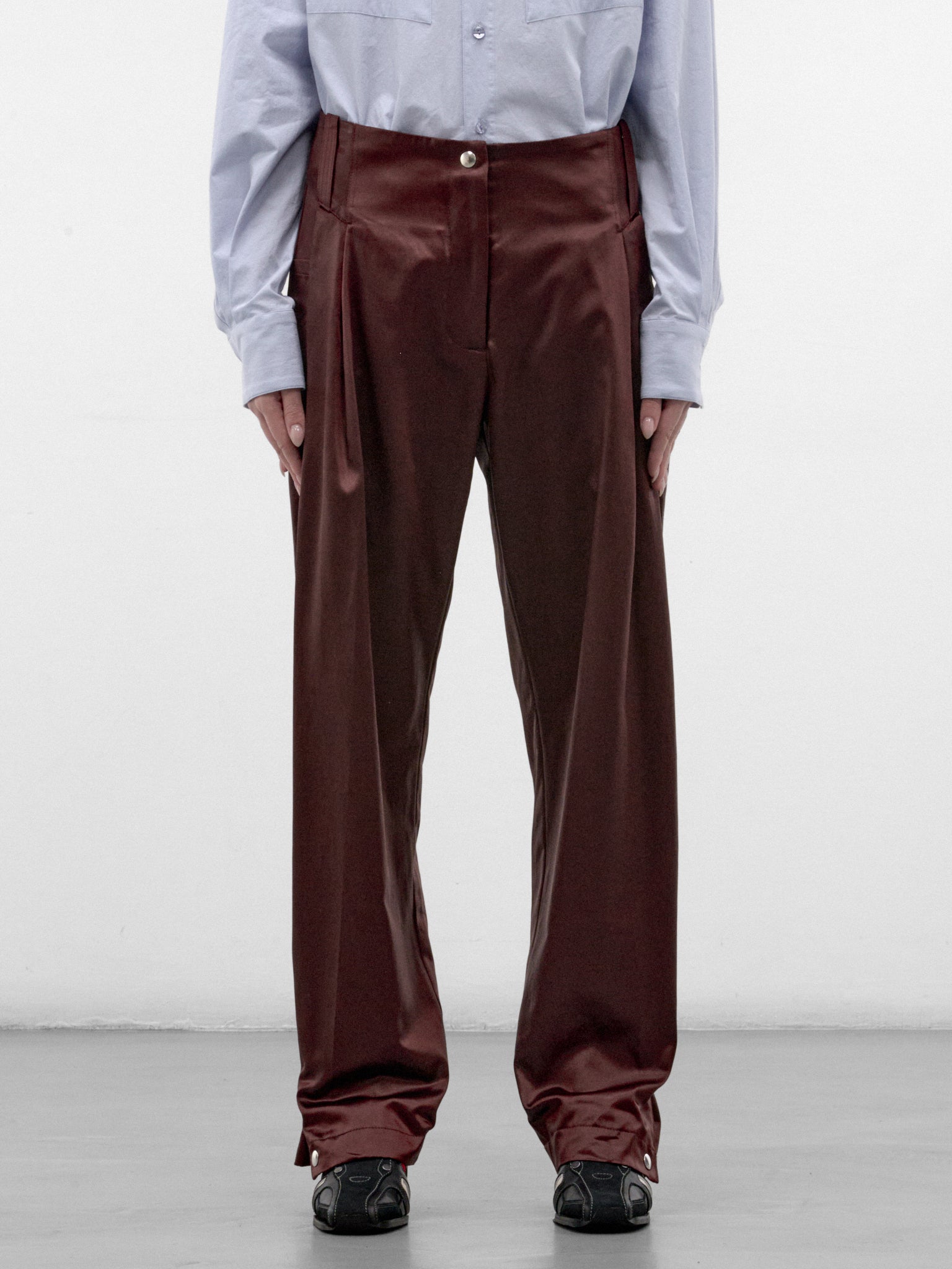 Umber Satin Pleated Trousers (KKWAW26T01-1-BURNT-UMBER)