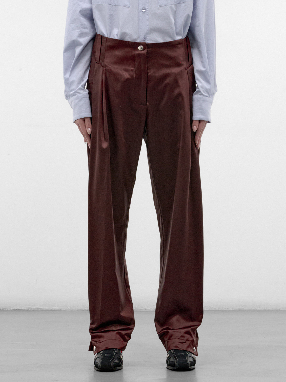 Umber Satin Pleated Trousers (KKWAW26T01-1-BURNT-UMBER)