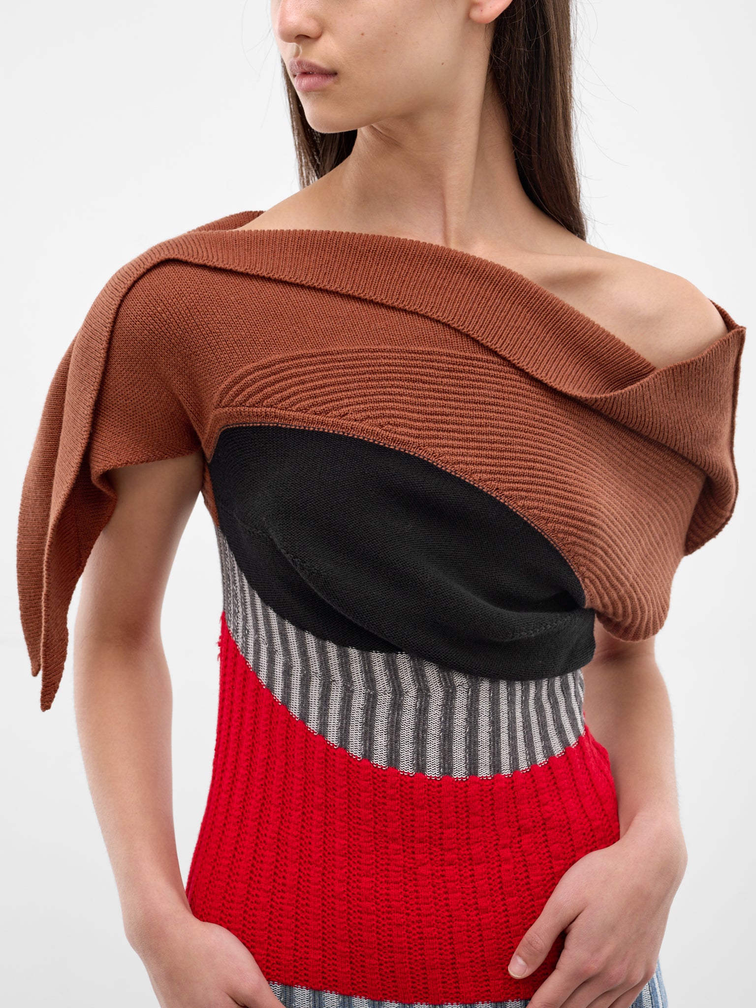 Asymmetric Draped Lemoyne Knit Dress (KKWSS26KN01-88-BROWN-RED-BLUE)