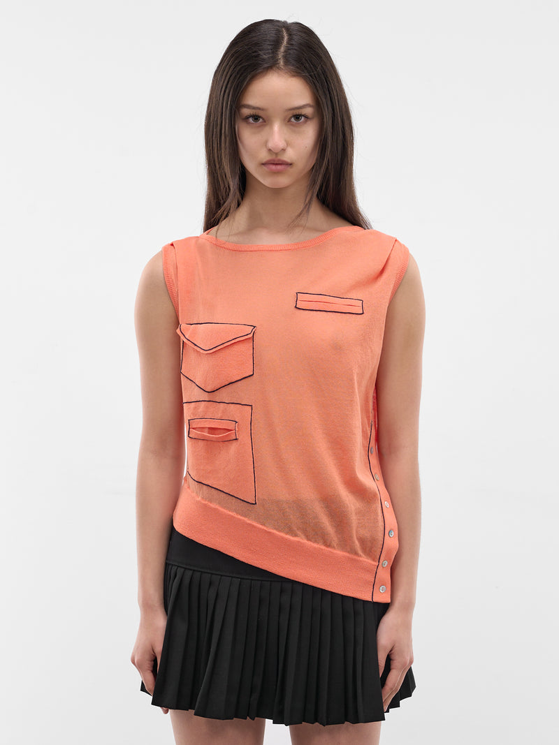 Asymmetric Kreiner Contrast Stitch Tank (KKWSS26KN08-99-SALMON)